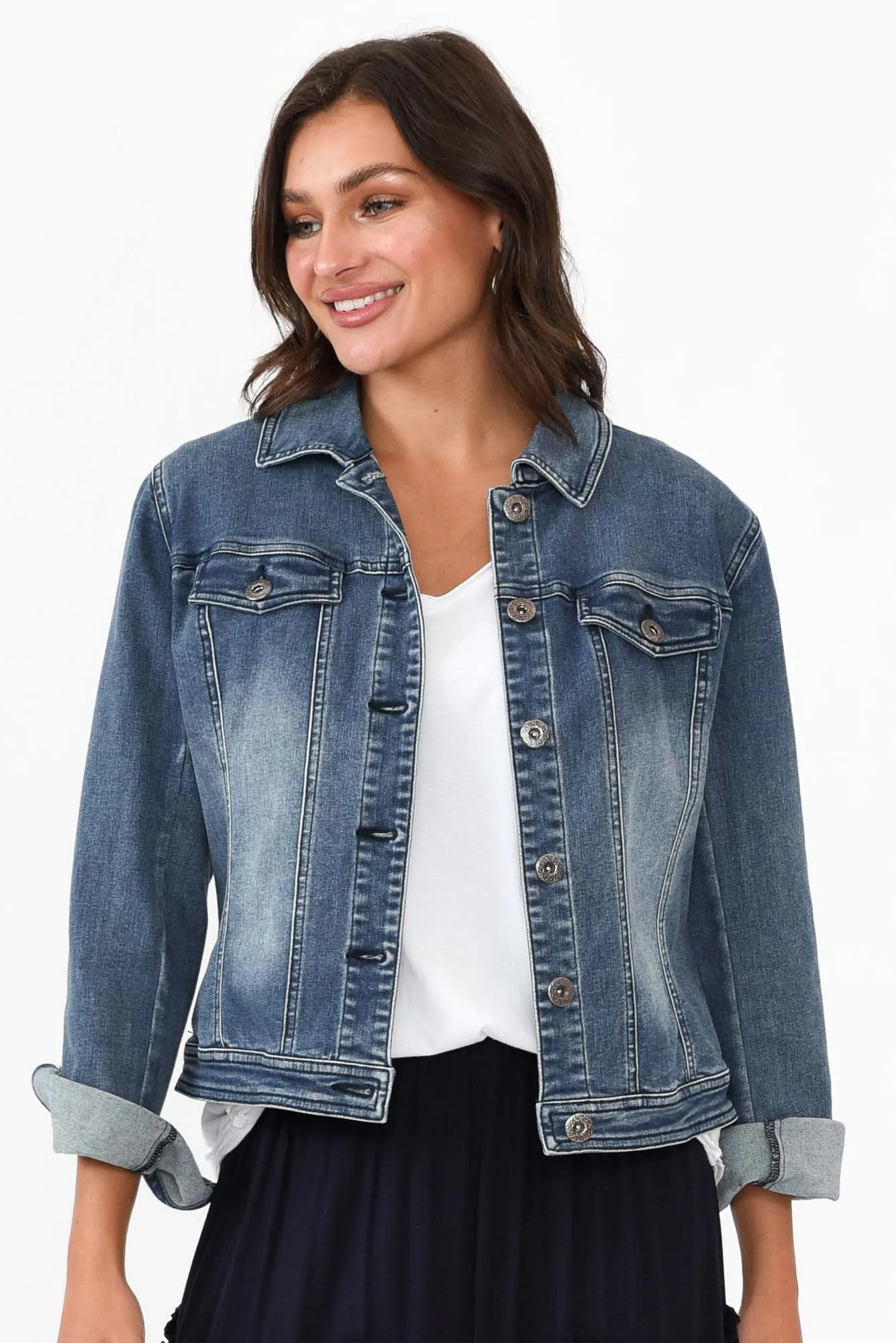 Camille Dark Denim Jacket sold by Blue Bungalow
