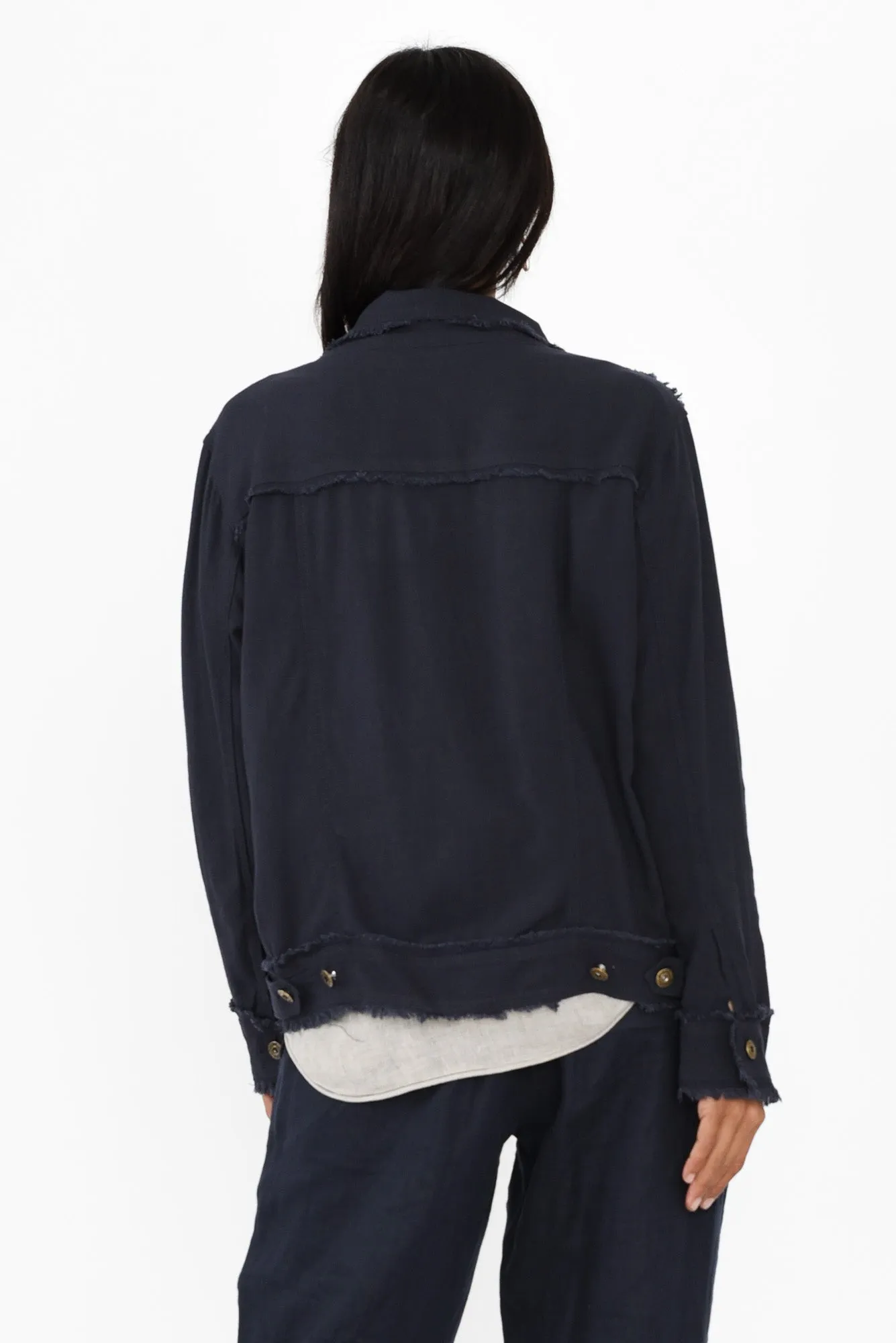 Oakley Navy Linen Frayed Jacket sold by Blue Bungalow product image thumbnail 5