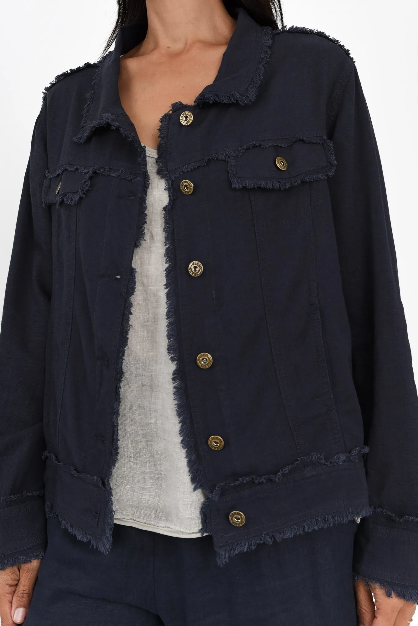 Oakley Navy Linen Frayed Jacket sold by Blue Bungalow product image thumbnail 3