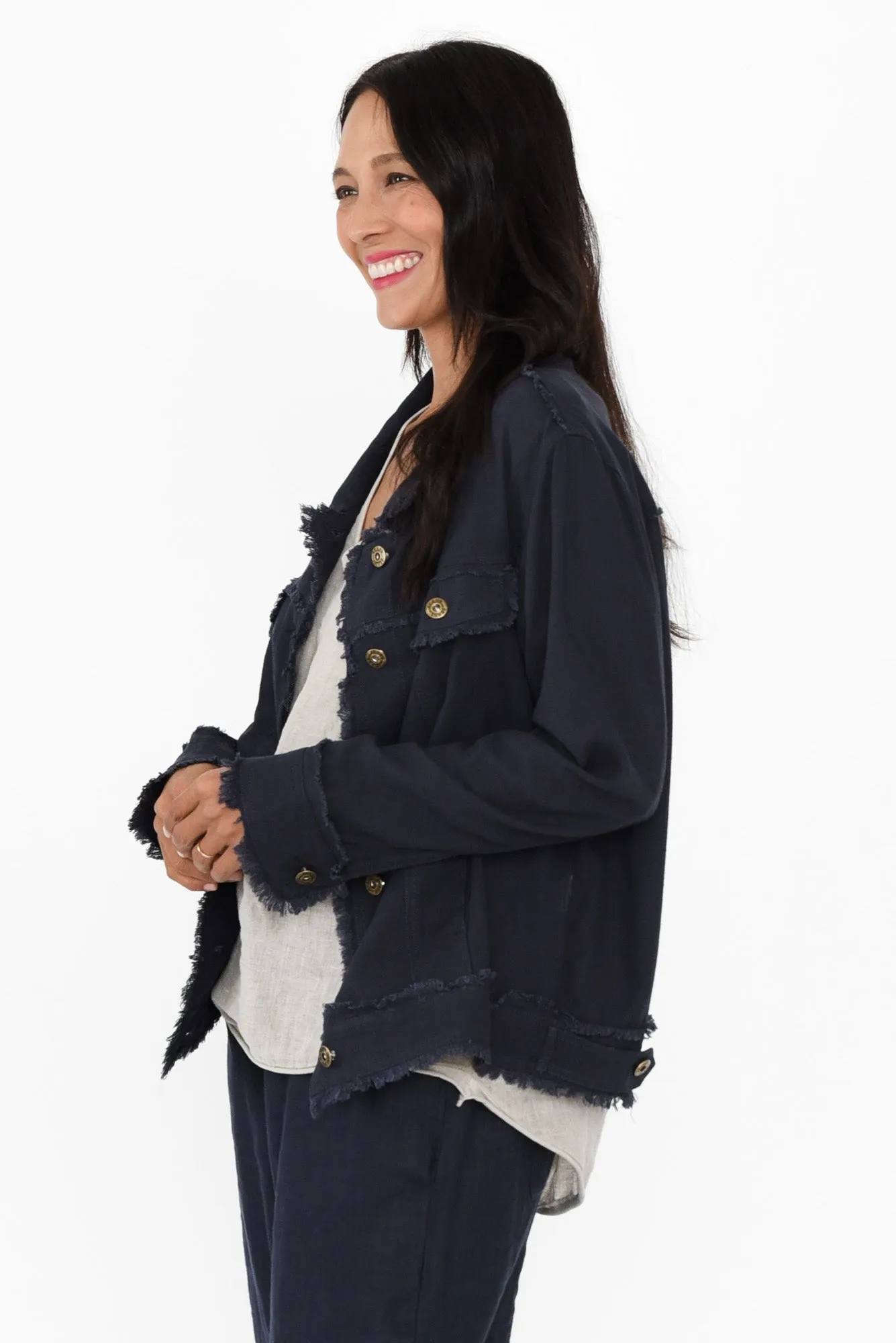 Oakley Navy Linen Frayed Jacket sold by Blue Bungalow product image thumbnail 4