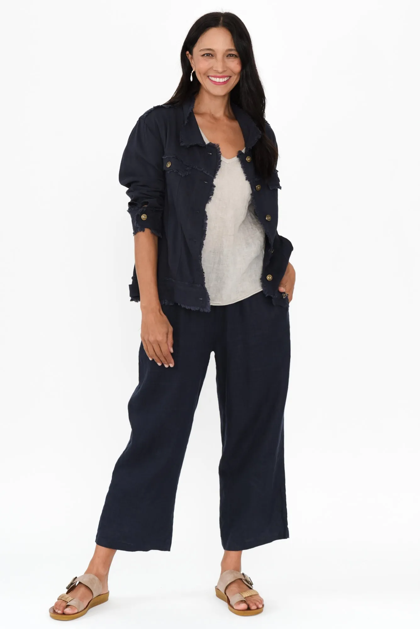 Oakley Navy Linen Frayed Jacket sold by Blue Bungalow product image thumbnail 2