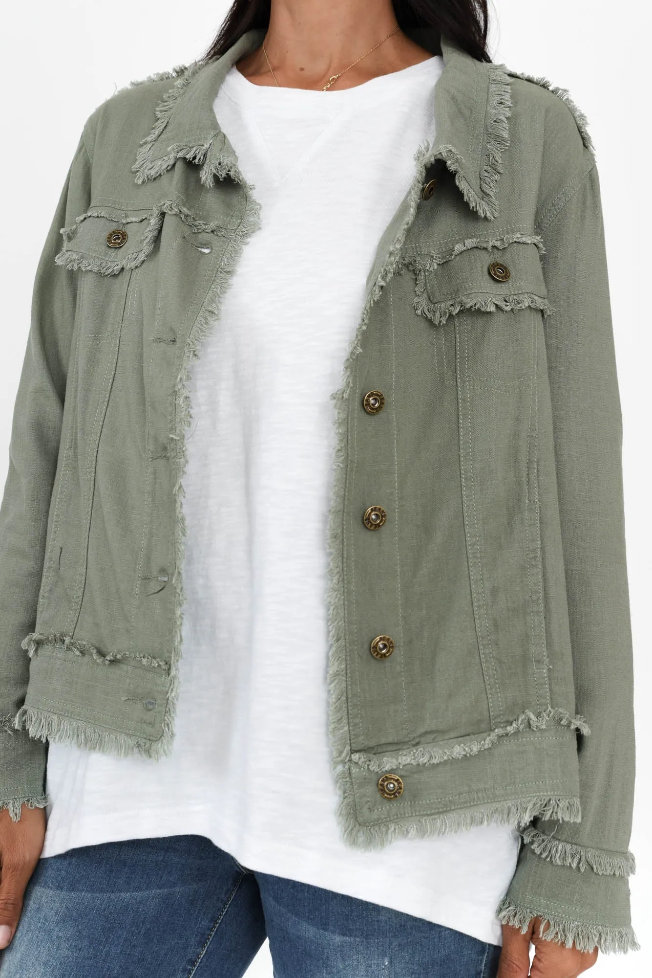 Oakley Khaki Linen Frayed Jacket sold by Blue Bungalow product image thumbnail 5