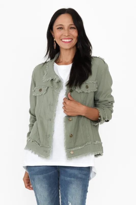 Oakley Khaki Linen Frayed Jacket sold by Blue Bungalow