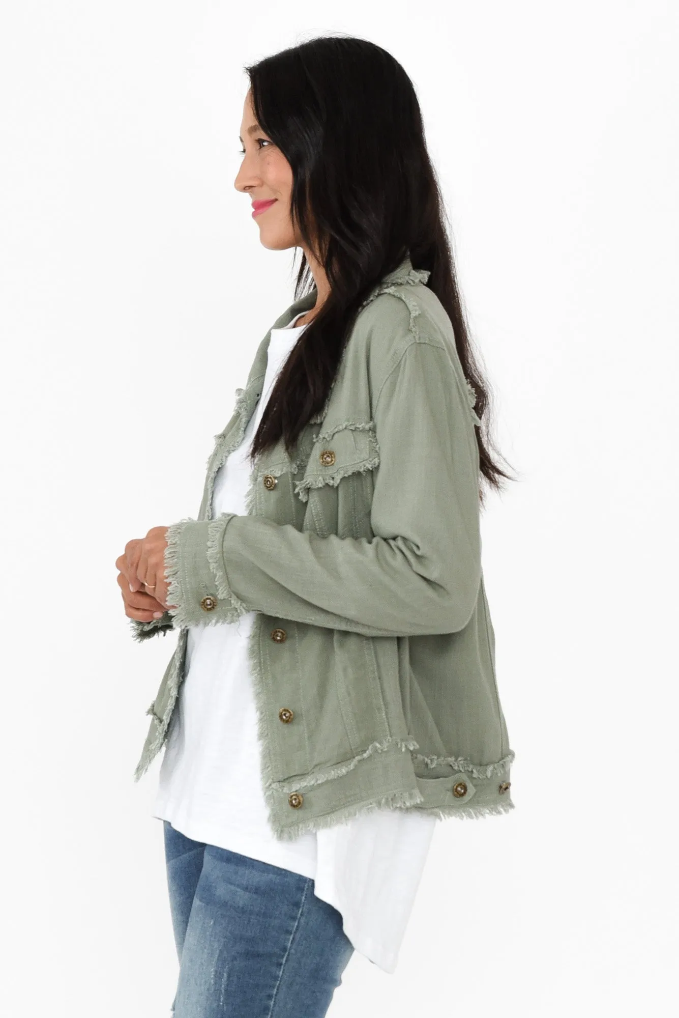 Oakley Khaki Linen Frayed Jacket sold by Blue Bungalow product image thumbnail 3
