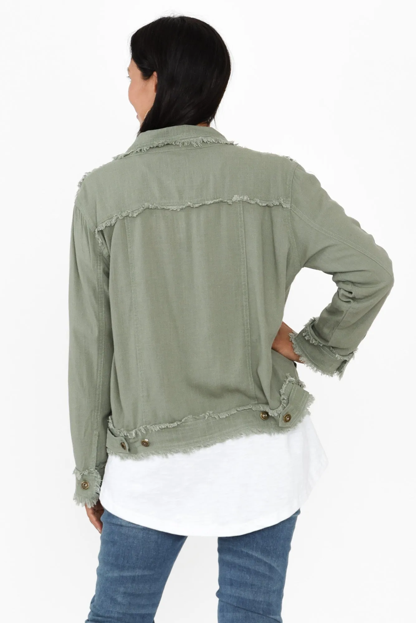 Oakley Khaki Linen Frayed Jacket sold by Blue Bungalow product image thumbnail 4