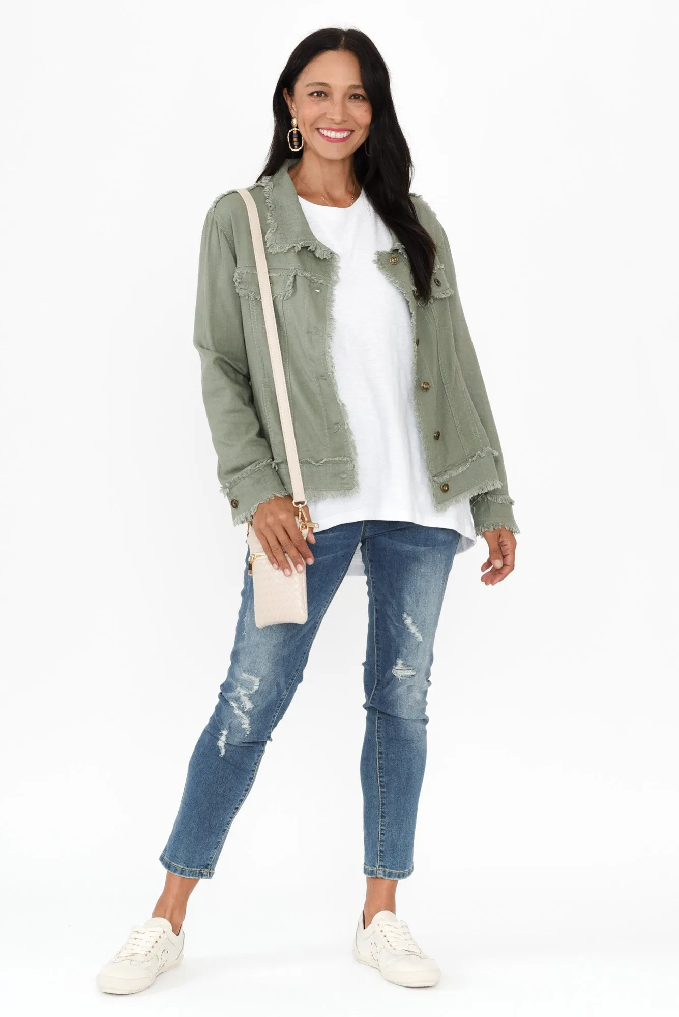 Oakley Khaki Linen Frayed Jacket sold by Blue Bungalow product image thumbnail 2