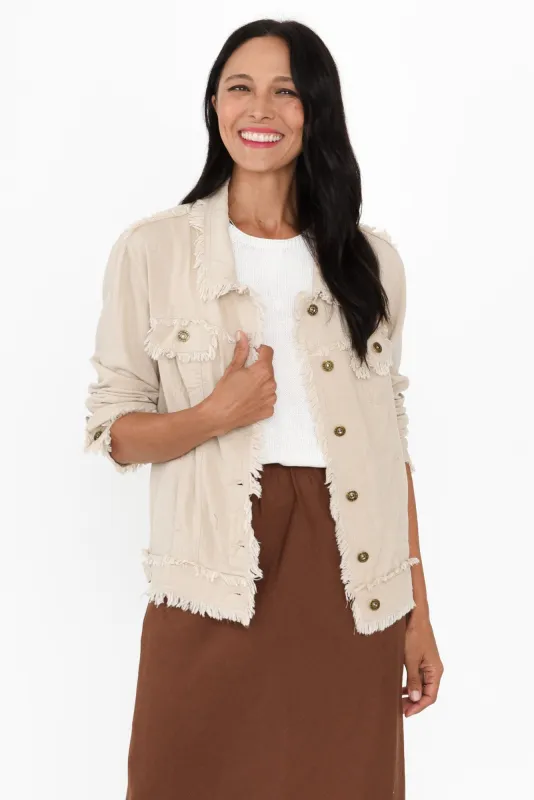 Oakley Beige Linen Frayed Jacket sold by Blue Bungalow