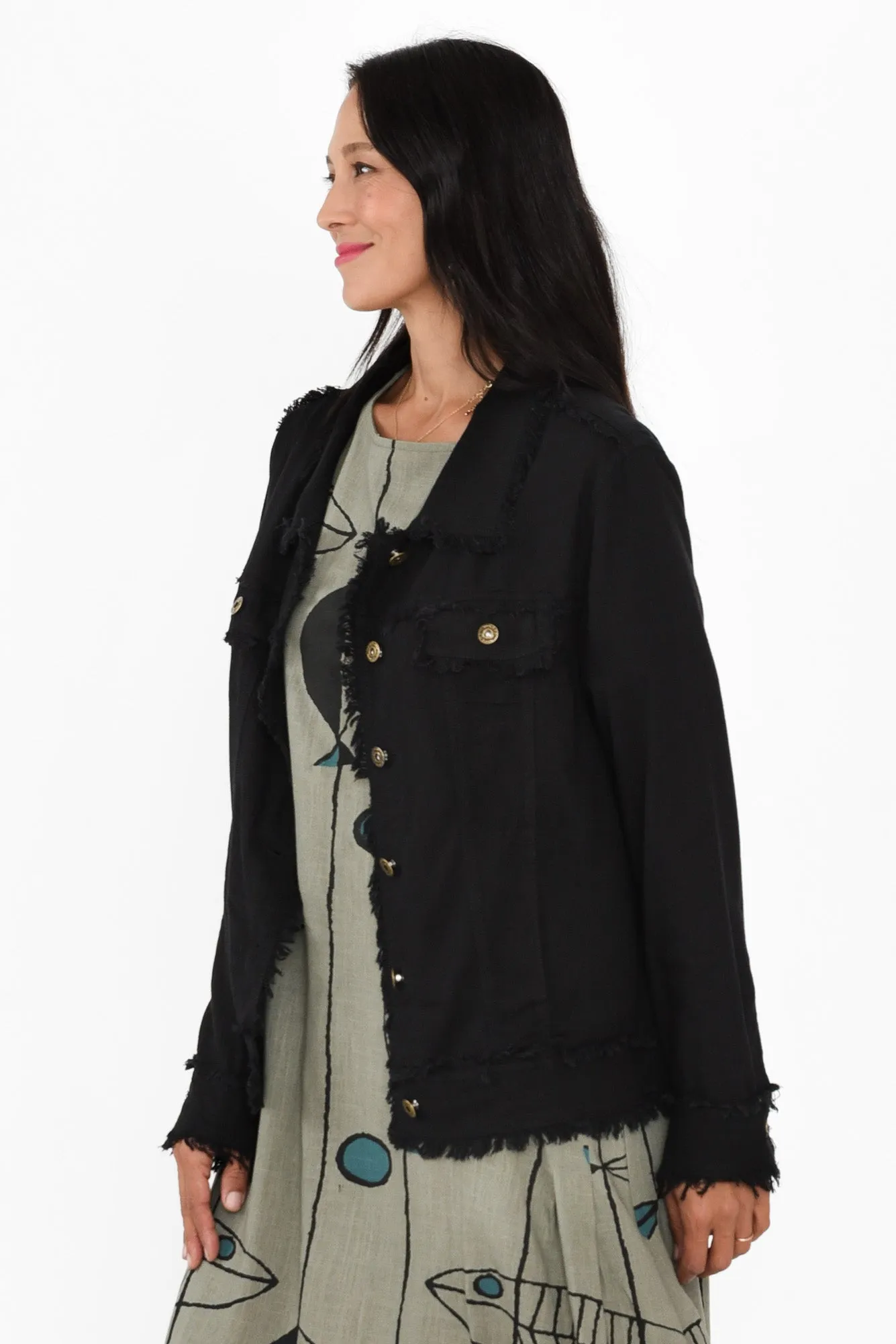 Oakley Black Linen Frayed Jacket sold by Blue Bungalow product image thumbnail 3