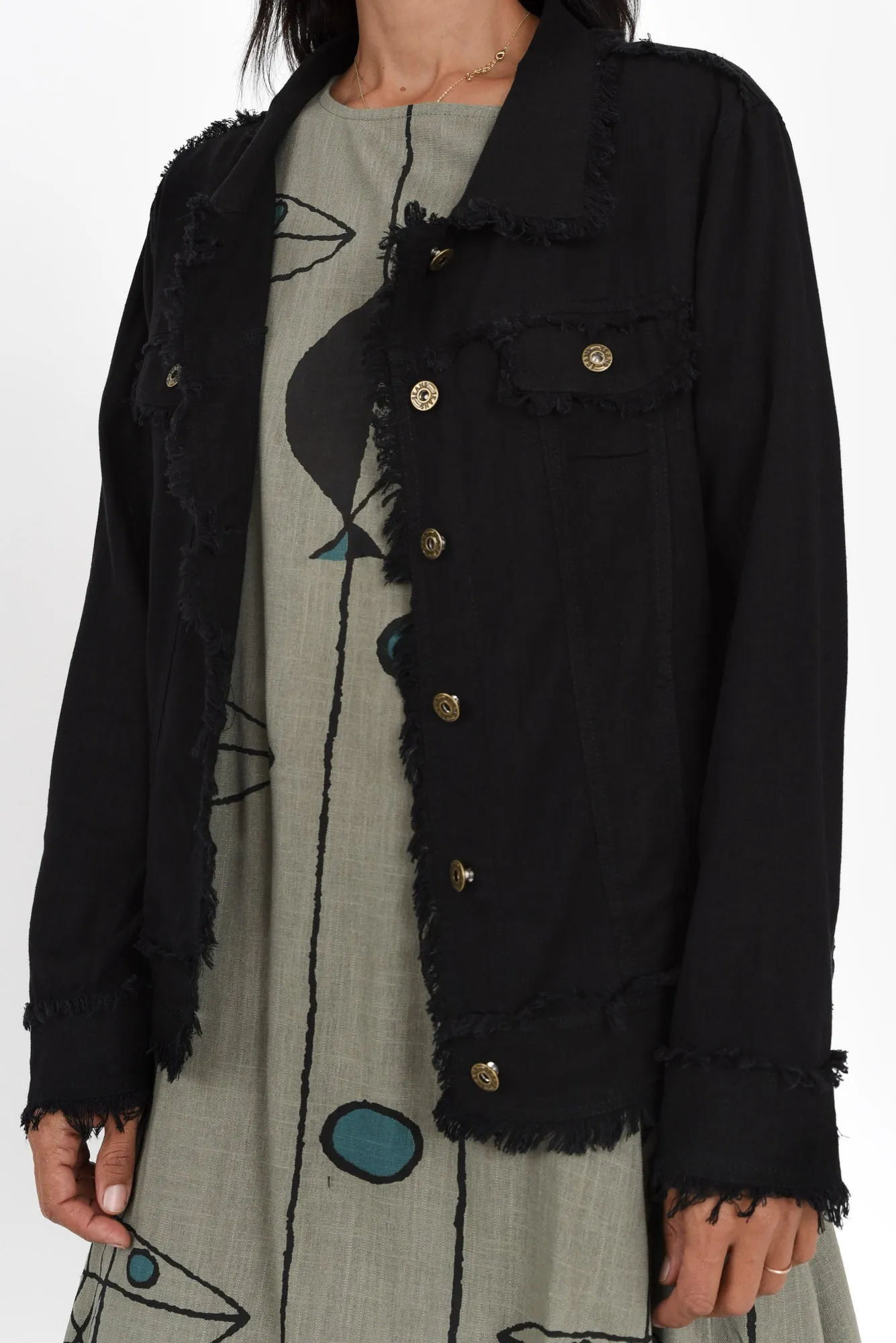 Oakley Black Linen Frayed Jacket sold by Blue Bungalow product image thumbnail 5