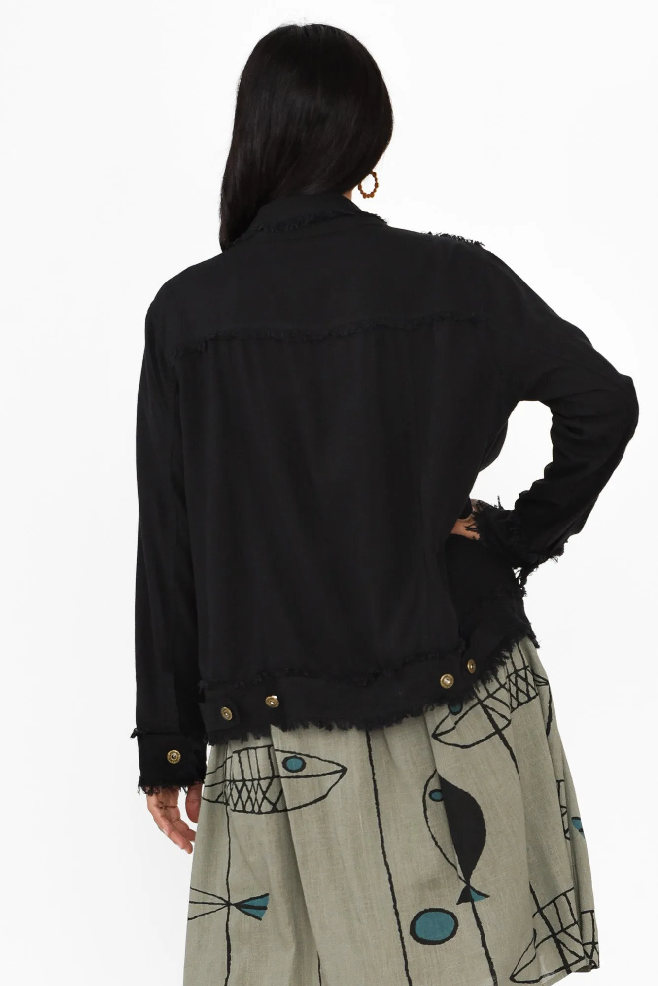 Oakley Black Linen Frayed Jacket sold by Blue Bungalow product image thumbnail 4