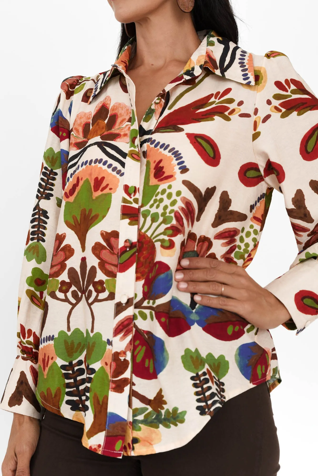 Tanisha Cream Tropical Collared Shirt sold by Blue Bungalow product image thumbnail 5