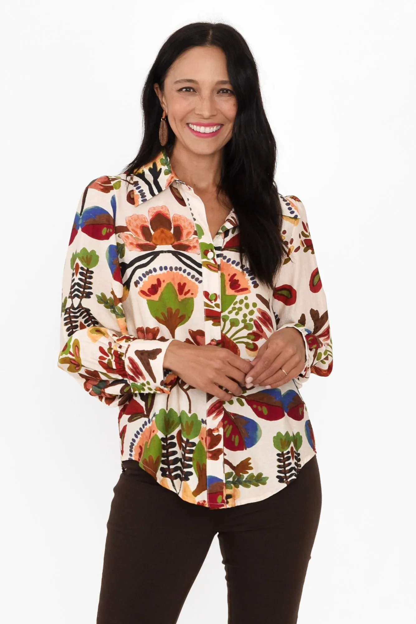 Tanisha Cream Tropical Collared Shirt sold by Blue Bungalow