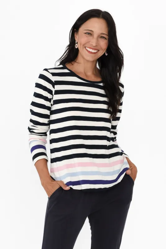 Ulani Navy Stripe Cotton Long Sleeve Top sold by Blue Bungalow
