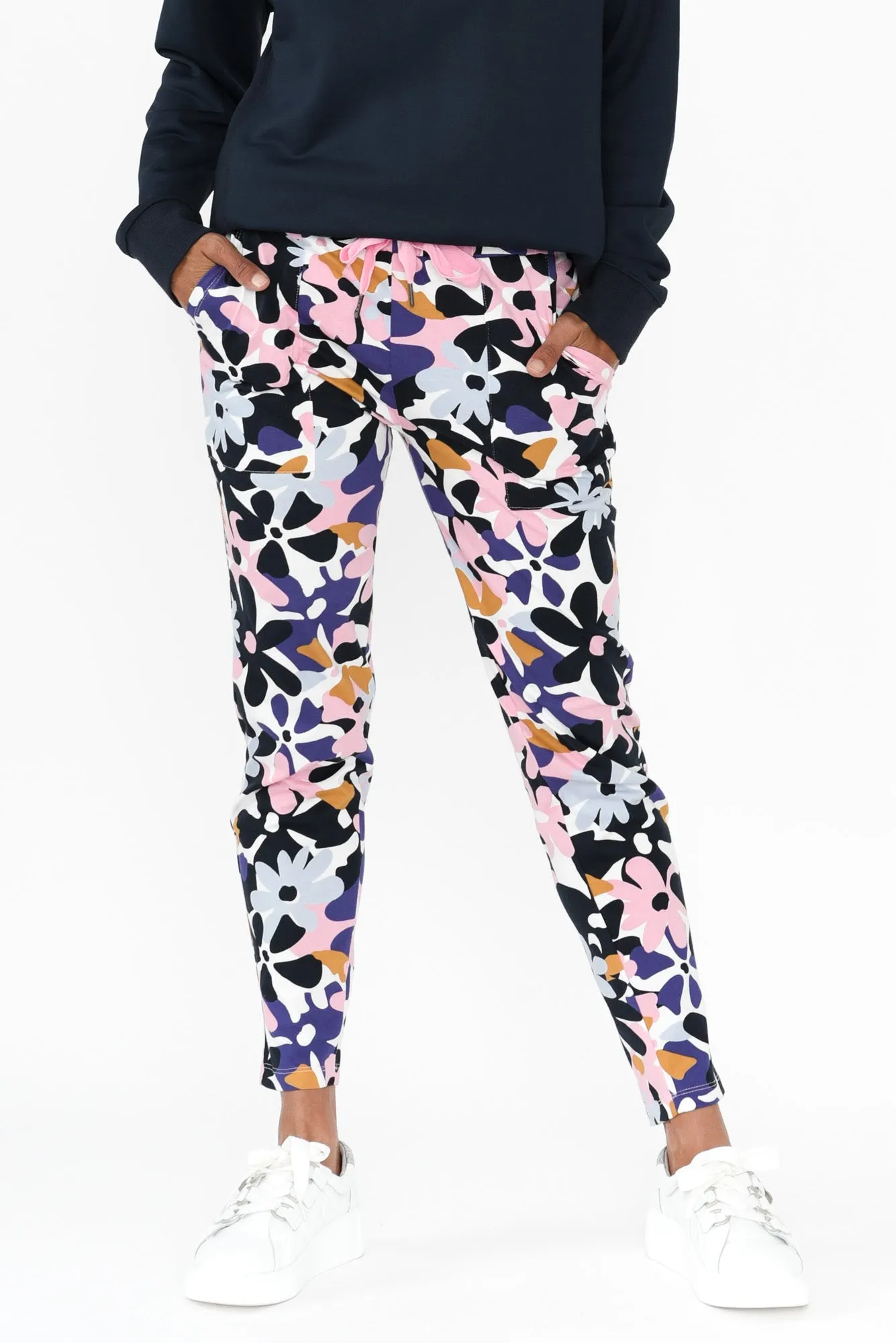 Navy Floral Cotton Lounge Sweatpants sold by Blue Bungalow