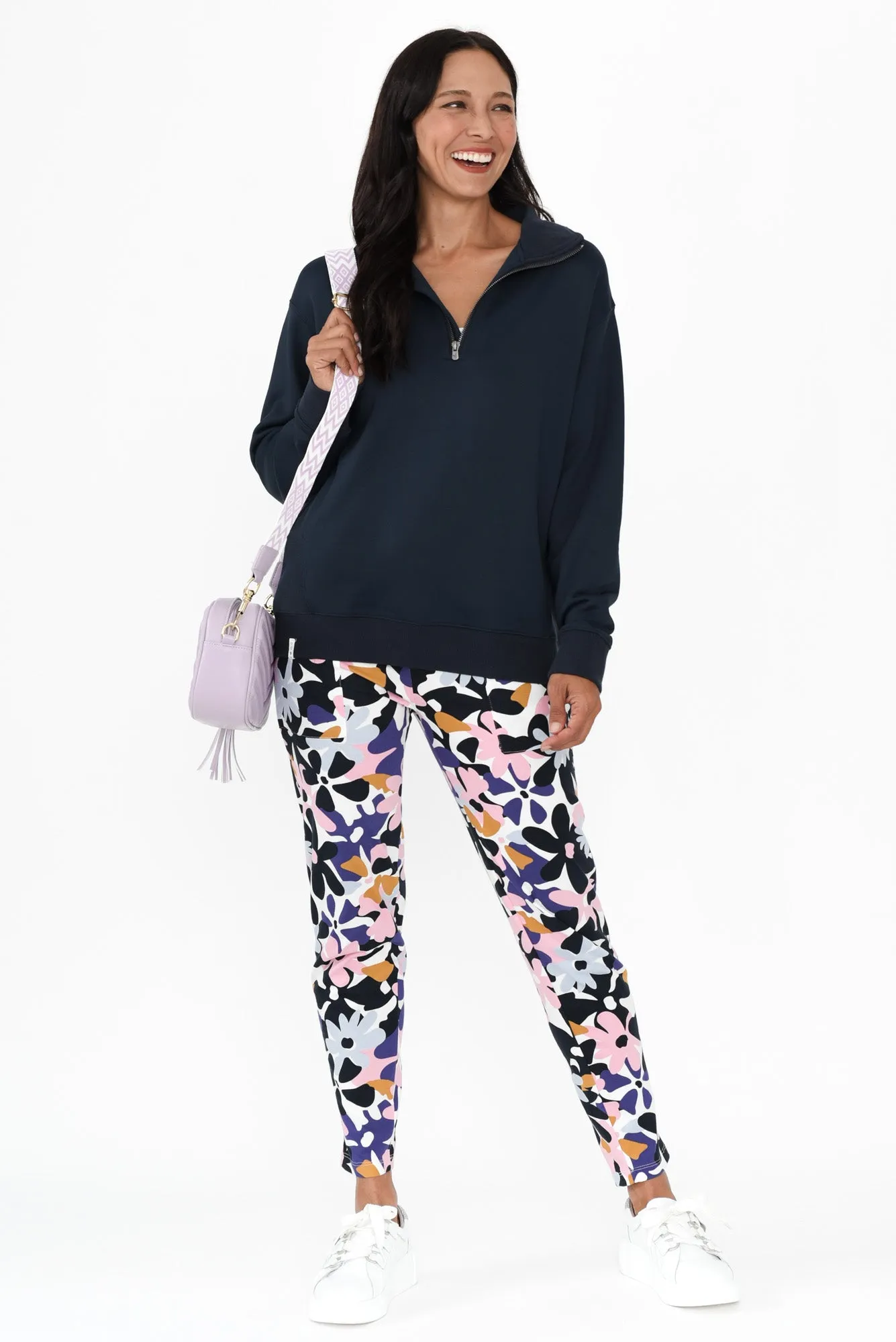 Navy Floral Cotton Lounge Sweatpants sold by Blue Bungalow product image thumbnail 2