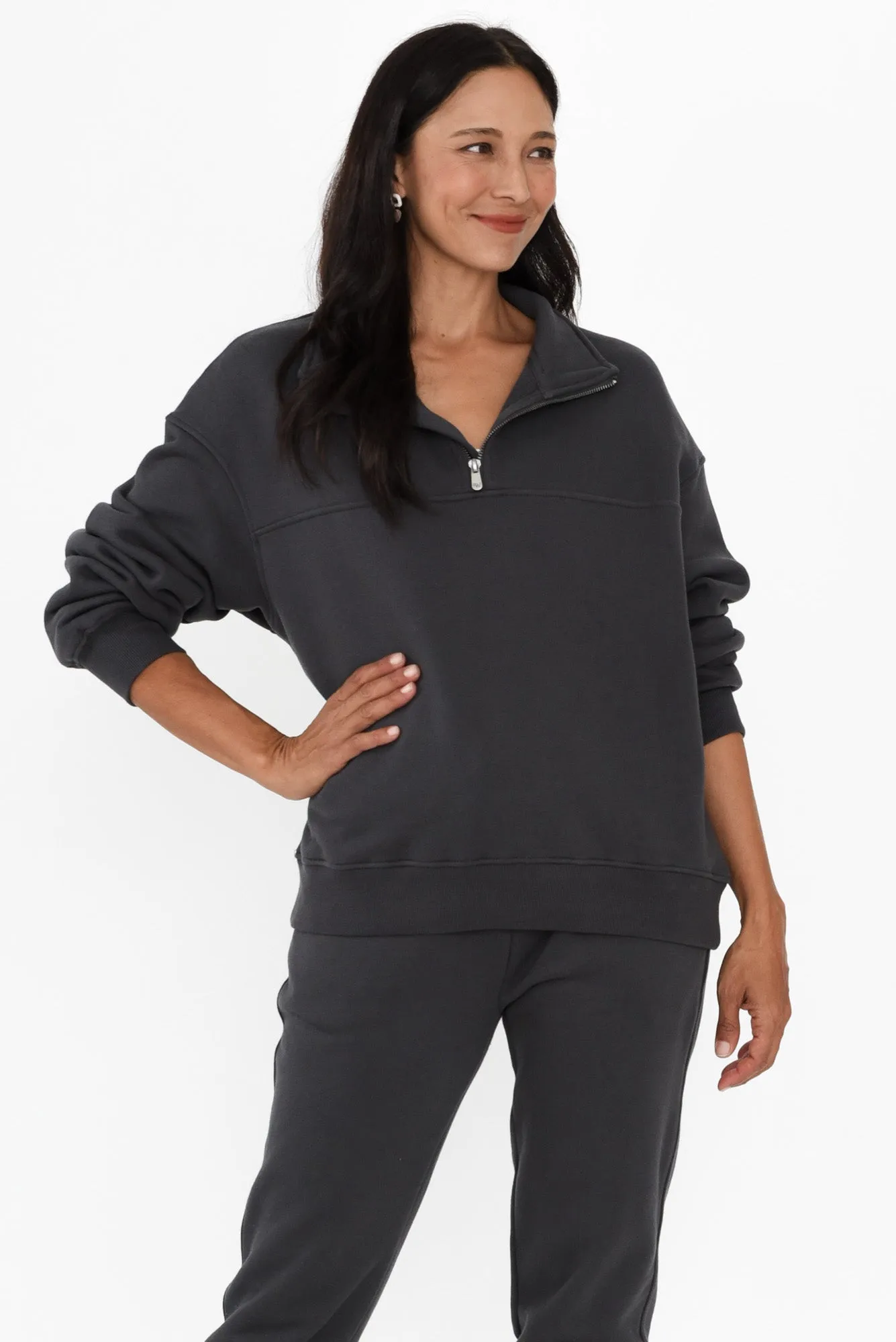 College Charcoal Zip Sweatshirt sold by Blue Bungalow
