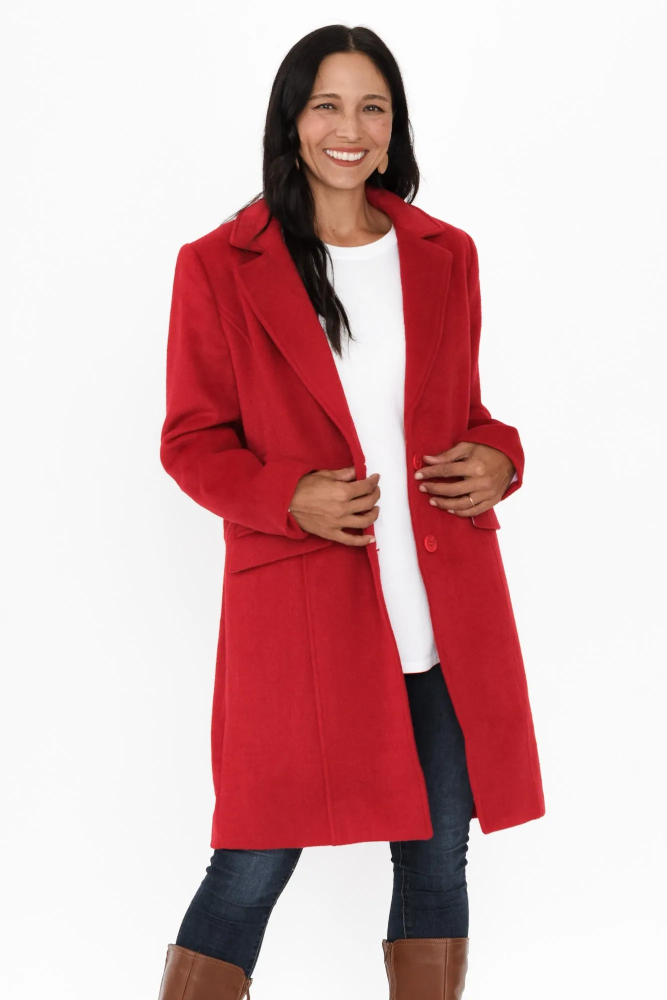 Tamsin Red Felt Pocket Coat sold by Blue Bungalow