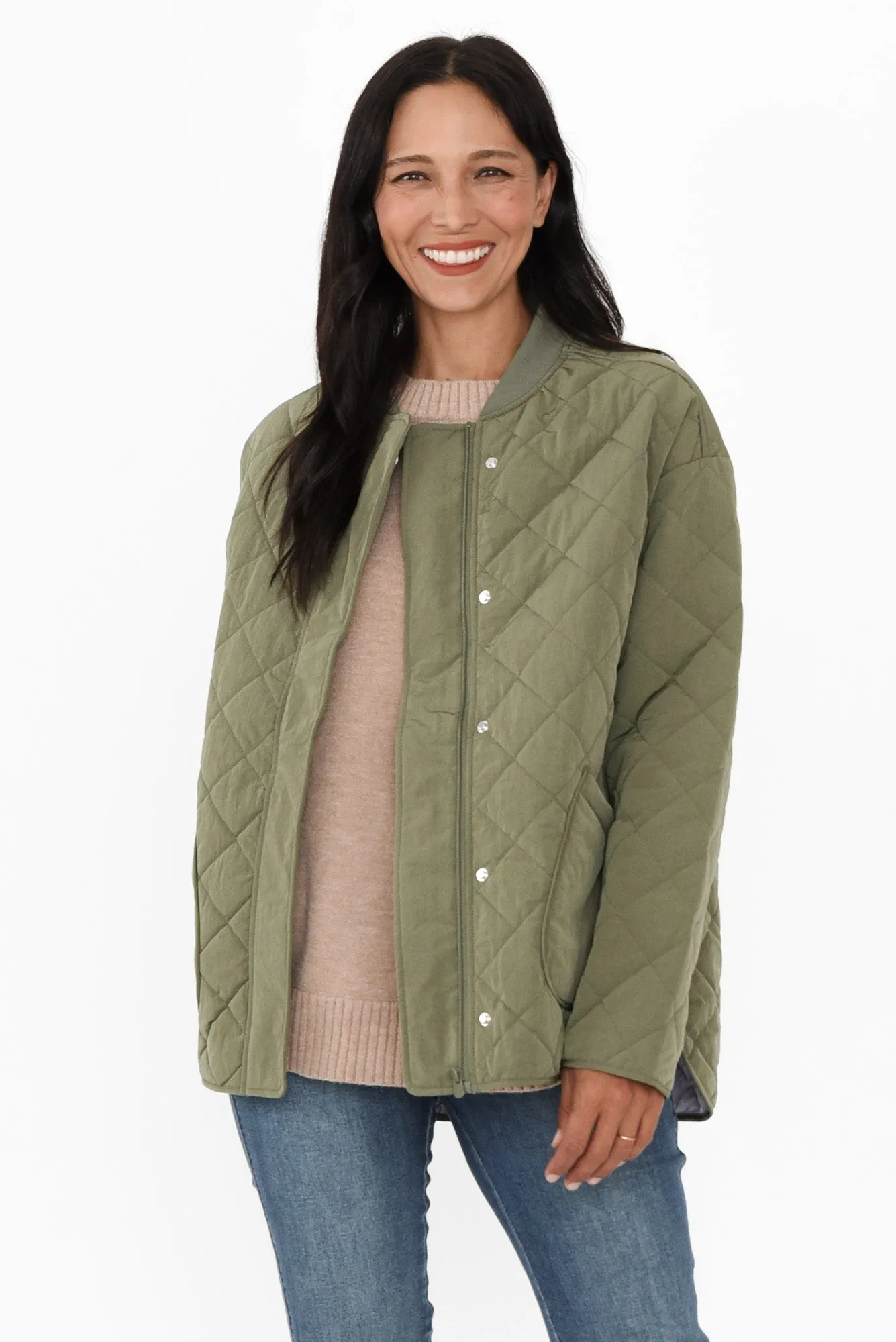 Miley Khaki Quilted Jacket sold by Blue Bungalow