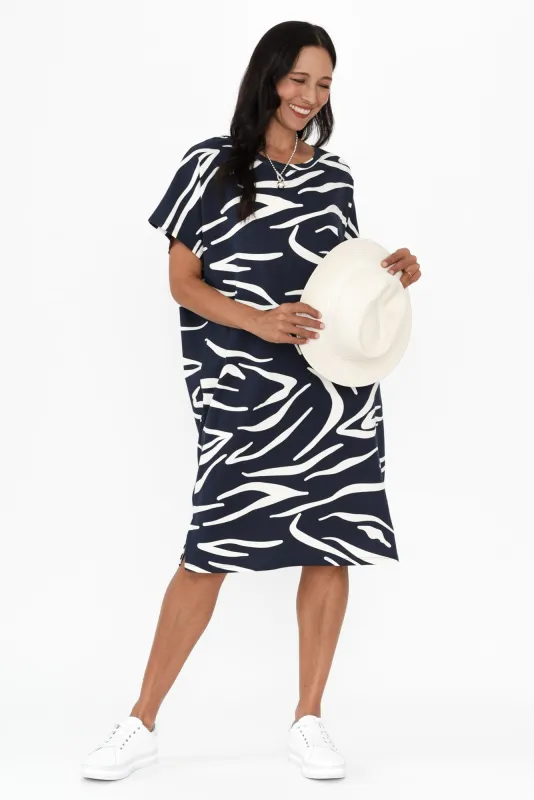 Zuri Navy Zebra Organic Cotton Dress sold by Blue Bungalow
