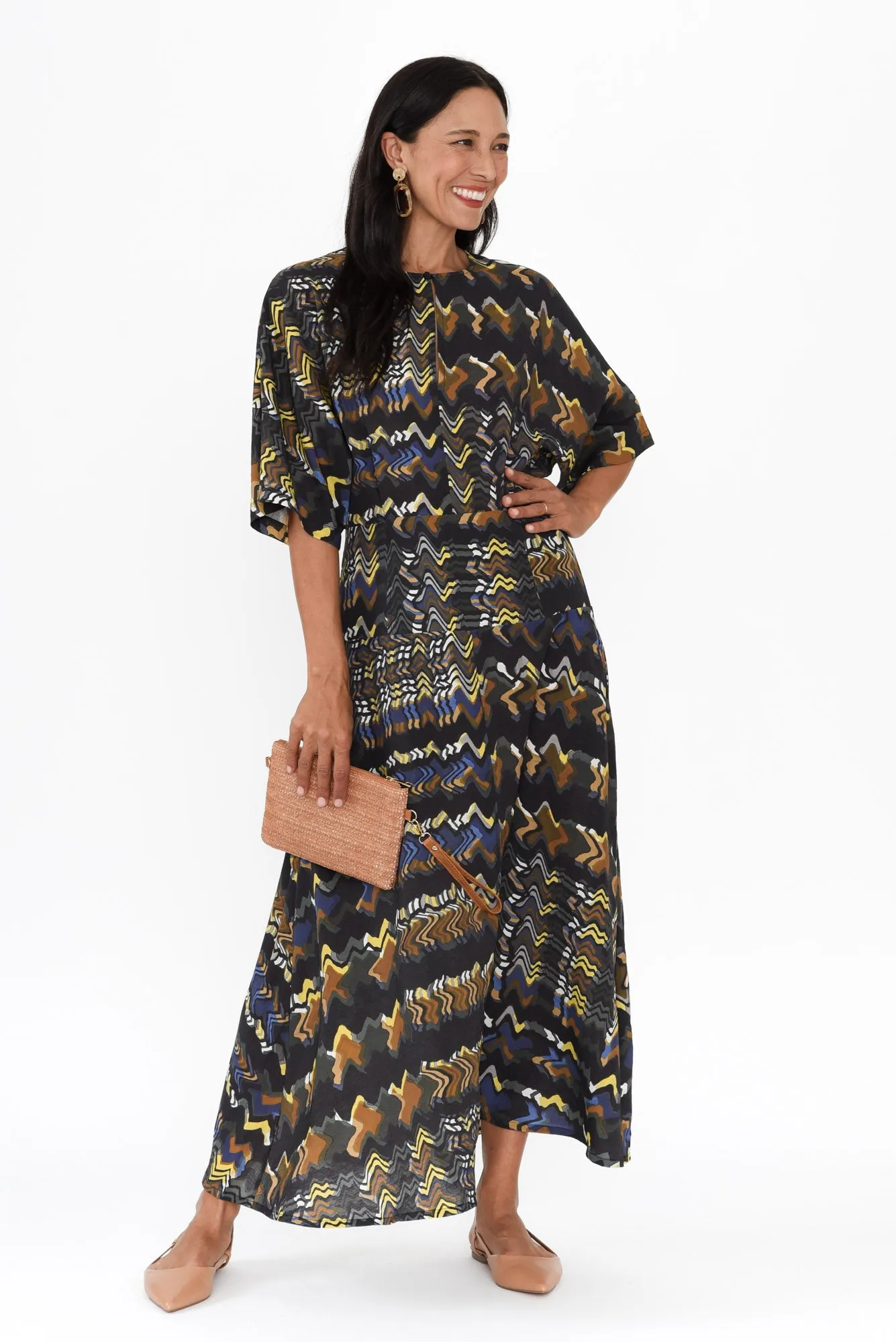 Kolide Navy Abstract Midi Dress sold by Blue Bungalow