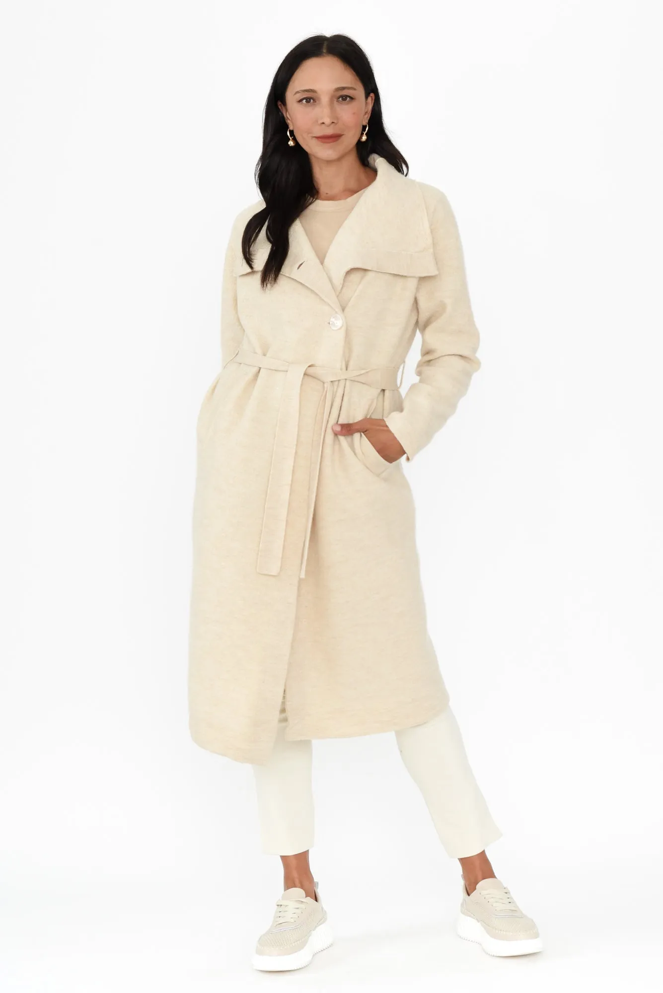 Ruben Beige Merino Wool Tie Coat sold by Blue Bungalow product image thumbnail 2