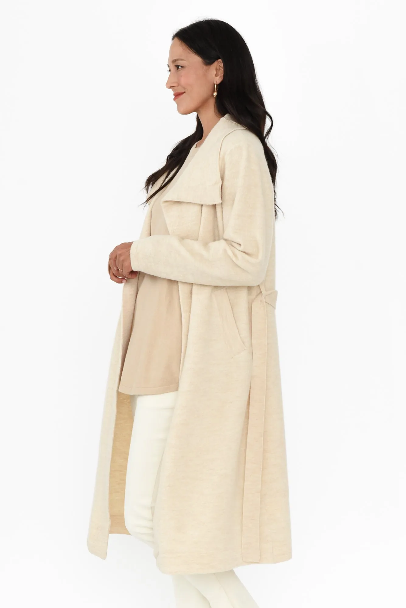 Ruben Beige Merino Wool Tie Coat sold by Blue Bungalow product image thumbnail 3