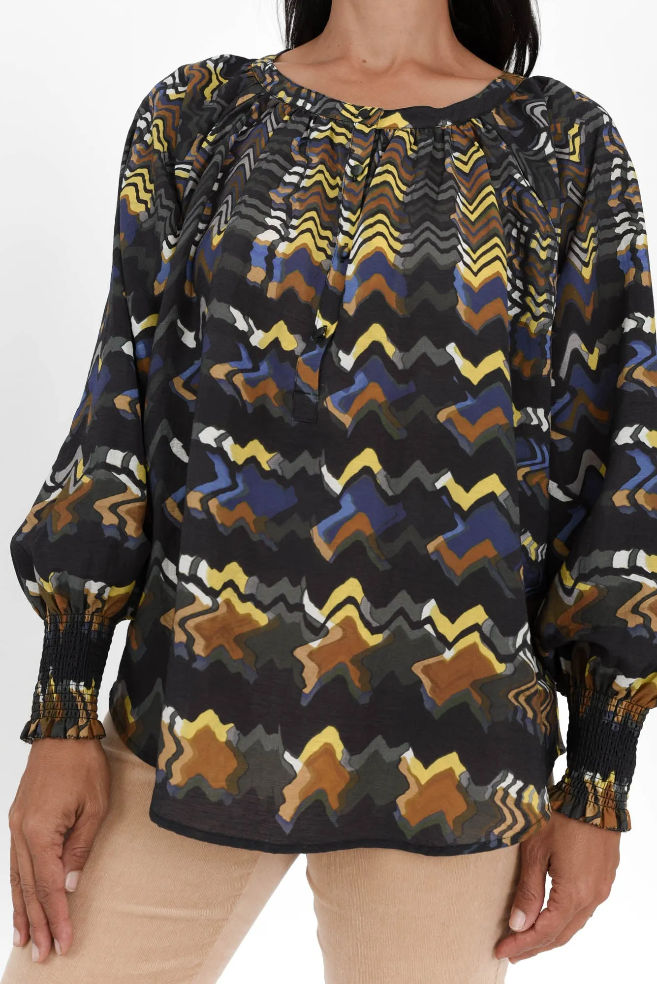 Kolide Navy Abstract Gathered Blouse sold by Blue Bungalow product image thumbnail 5
