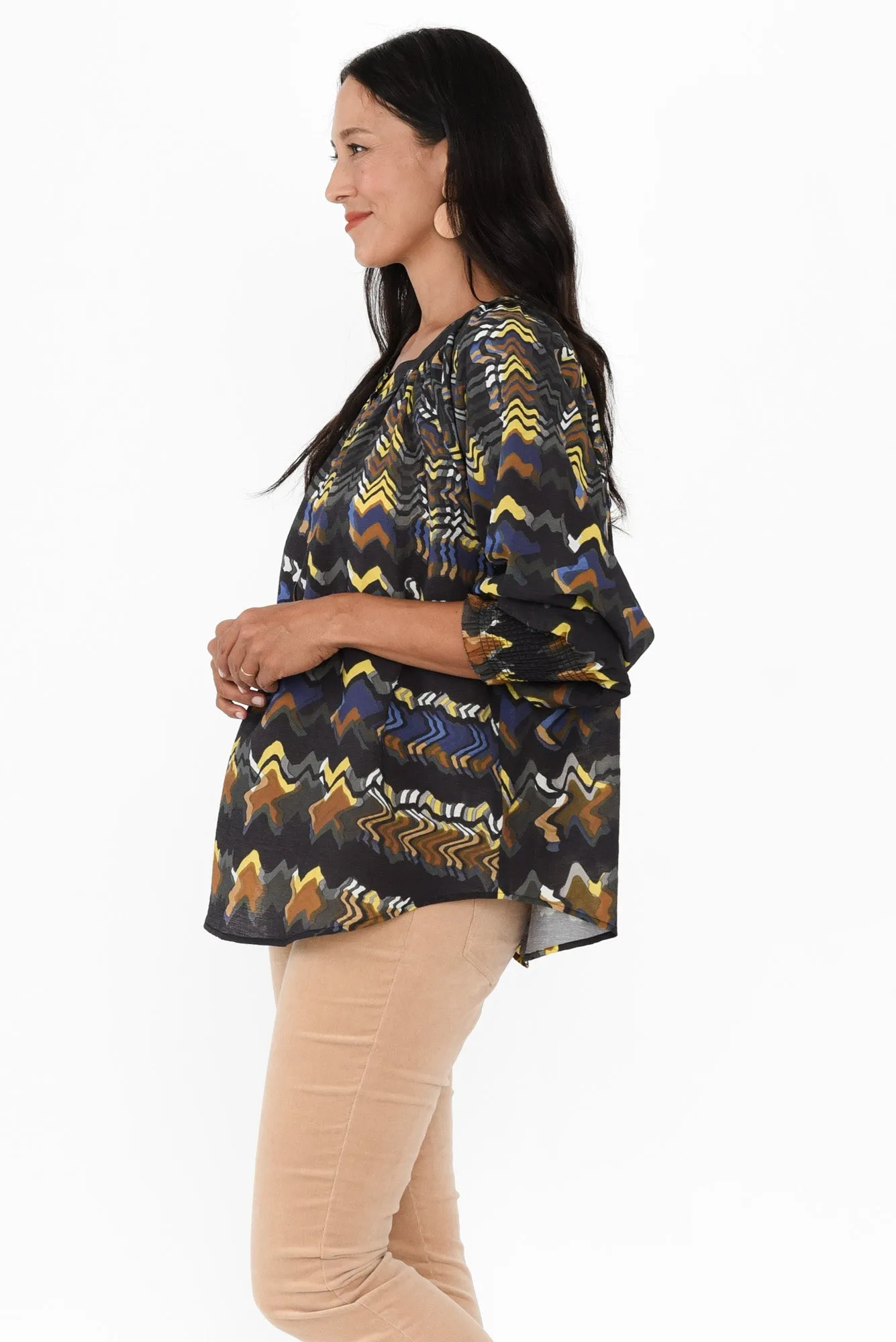 Kolide Navy Abstract Gathered Blouse sold by Blue Bungalow product image thumbnail 3