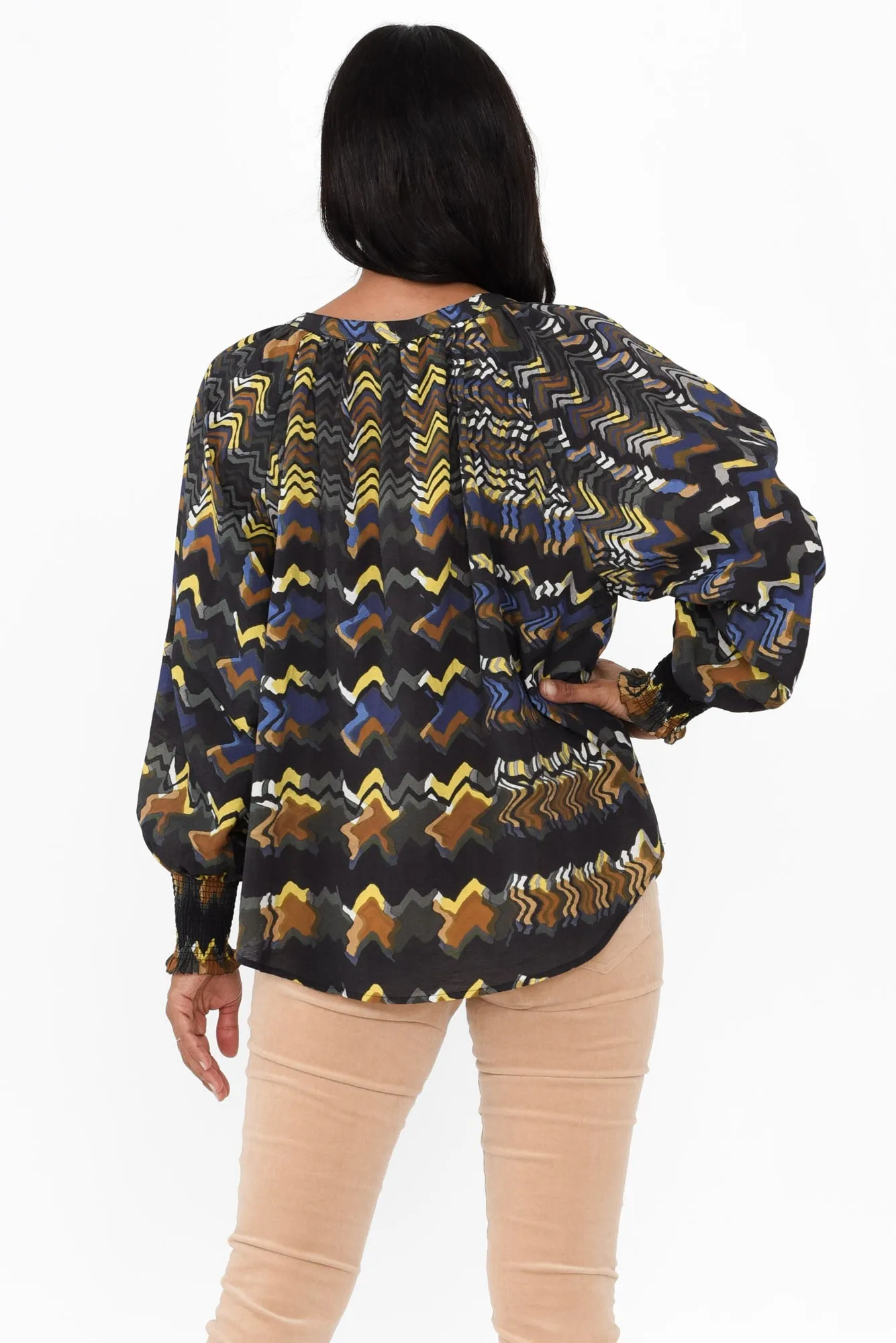 Kolide Navy Abstract Gathered Blouse sold by Blue Bungalow product image thumbnail 4