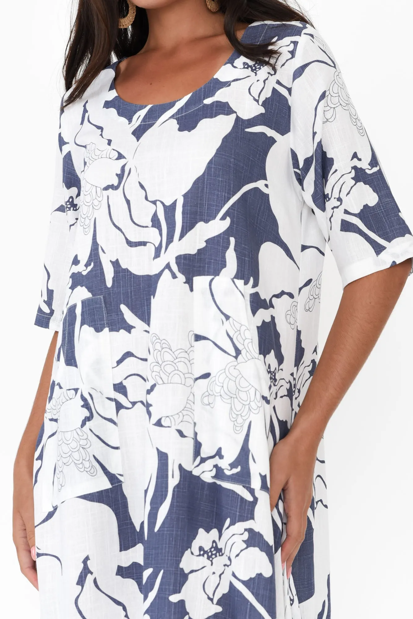 Hailee Blue Floral Linen Cotton Dress sold by Blue Bungalow product image thumbnail 5