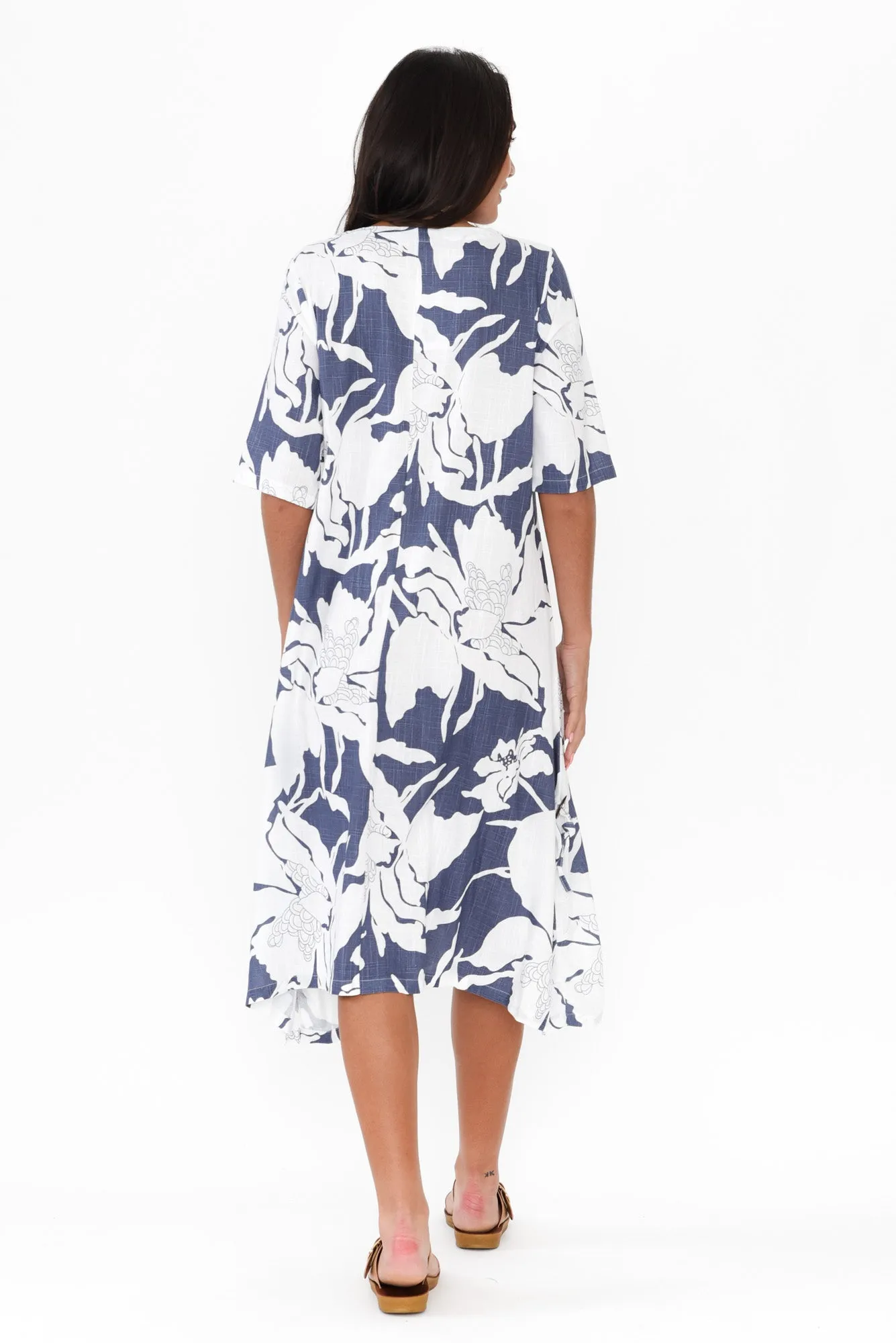 Hailee Blue Floral Linen Cotton Dress sold by Blue Bungalow product image thumbnail 4
