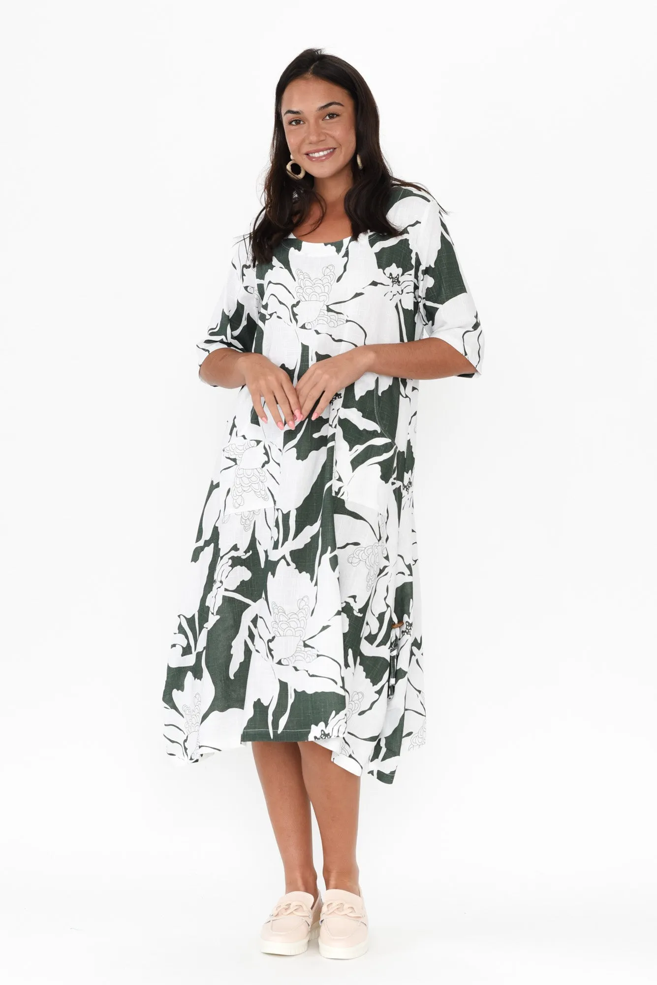 Hailee Green Floral Linen Cotton Dress sold by Blue Bungalow product image thumbnail 2