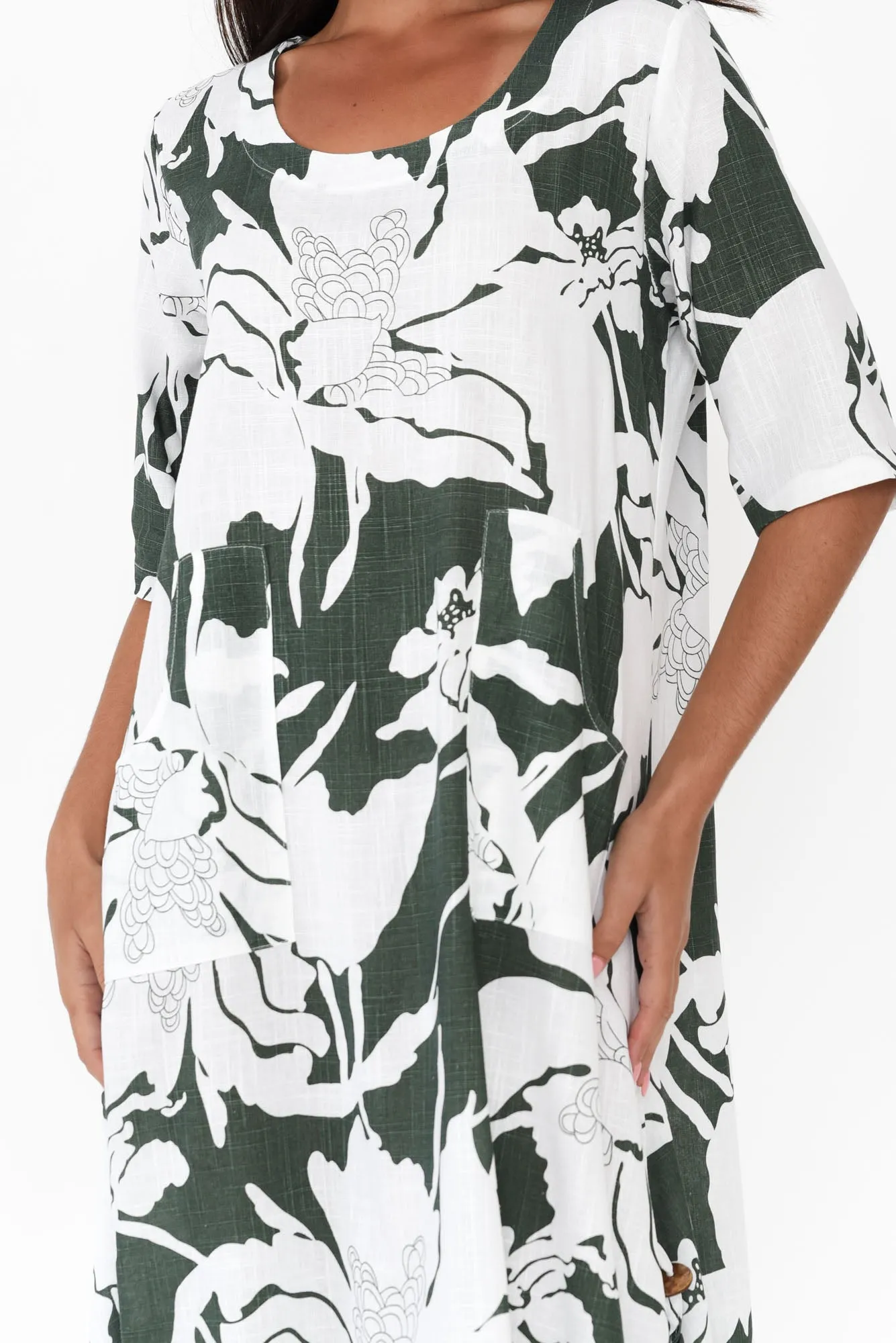 Hailee Green Floral Linen Cotton Dress sold by Blue Bungalow product image thumbnail 5