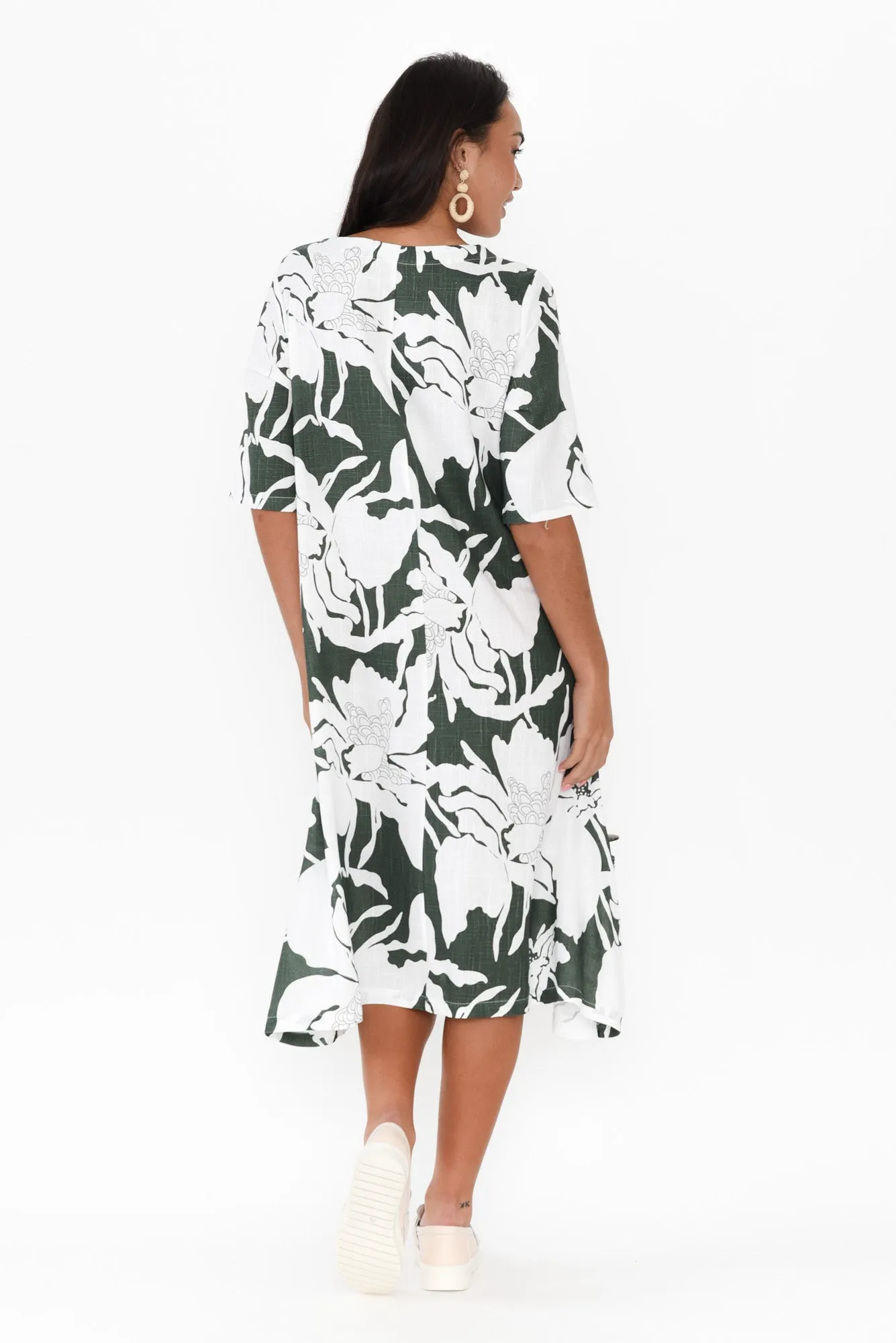 Hailee Green Floral Linen Cotton Dress sold by Blue Bungalow product image thumbnail 4
