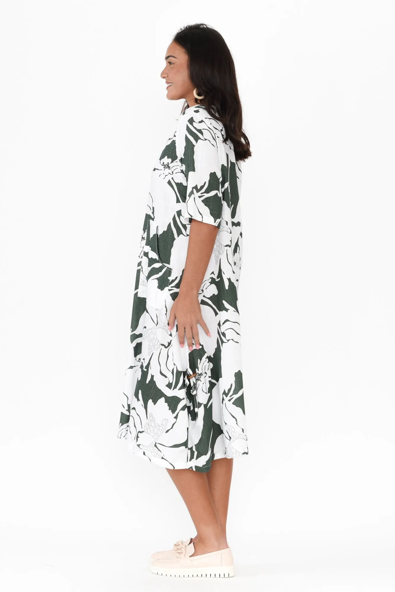 Hailee Green Floral Linen Cotton Dress sold by Blue Bungalow product image thumbnail 3