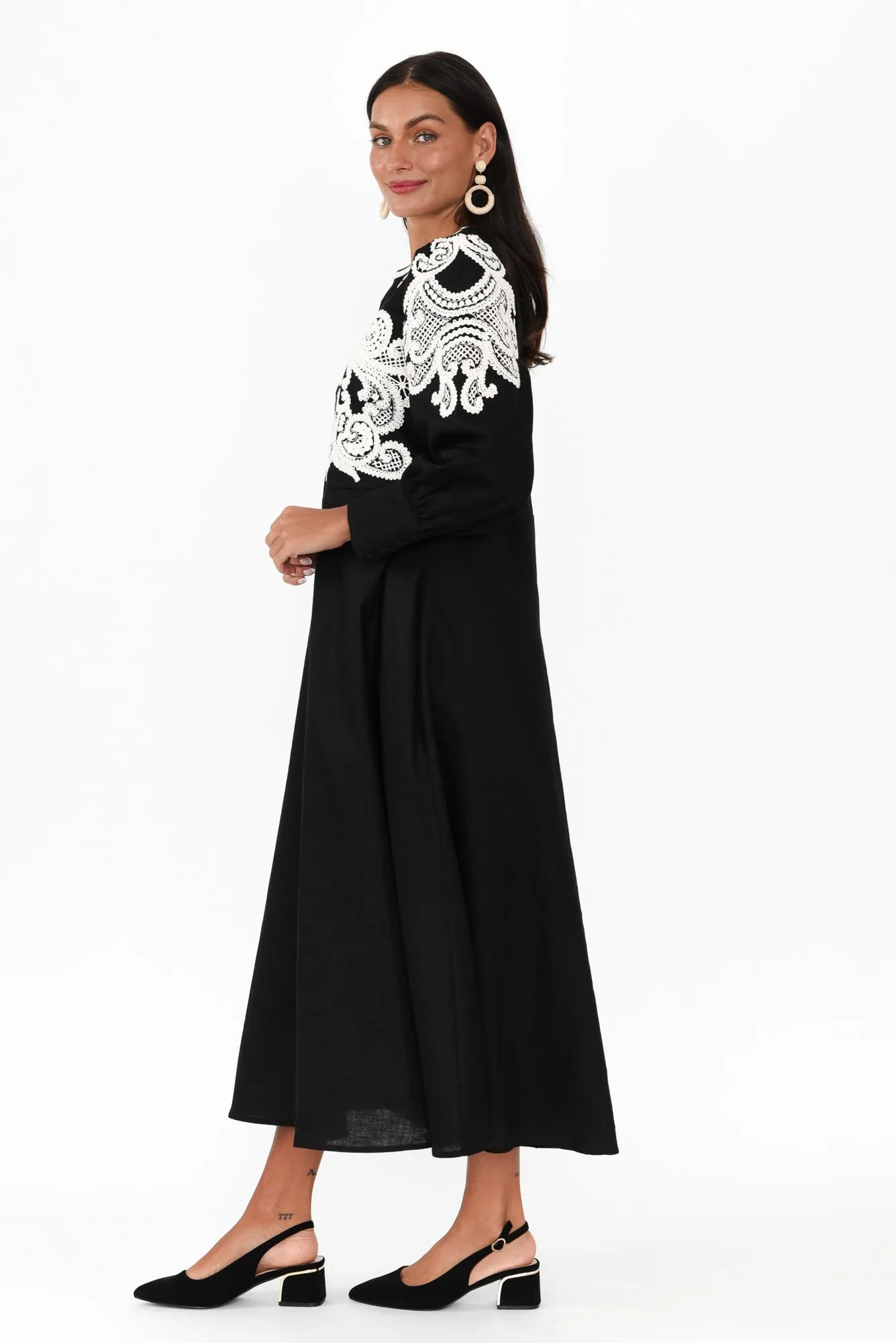 Danbury Black Embroidered Cotton Dress sold by Blue Bungalow product image thumbnail 3