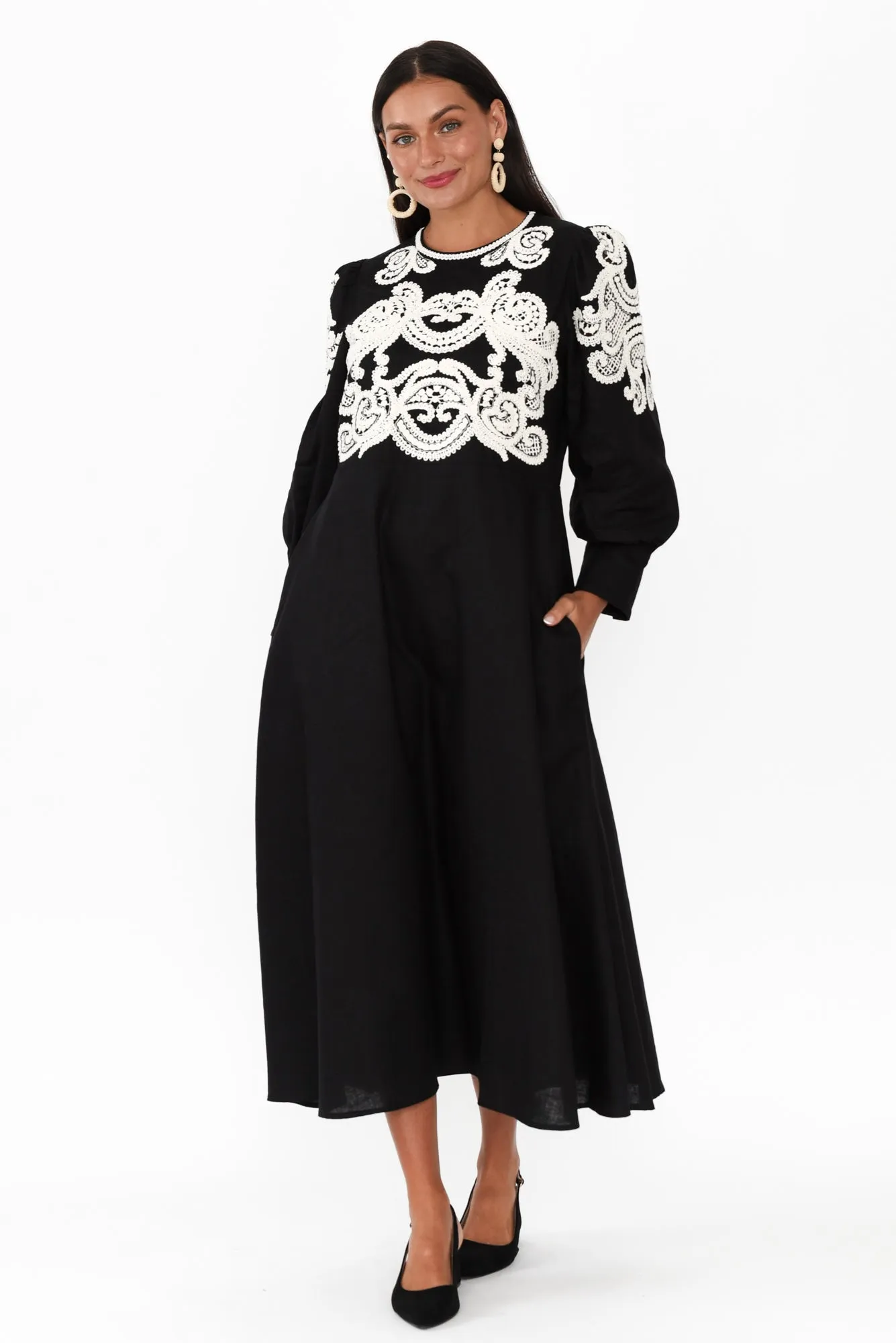 Danbury Black Embroidered Cotton Dress sold by Blue Bungalow