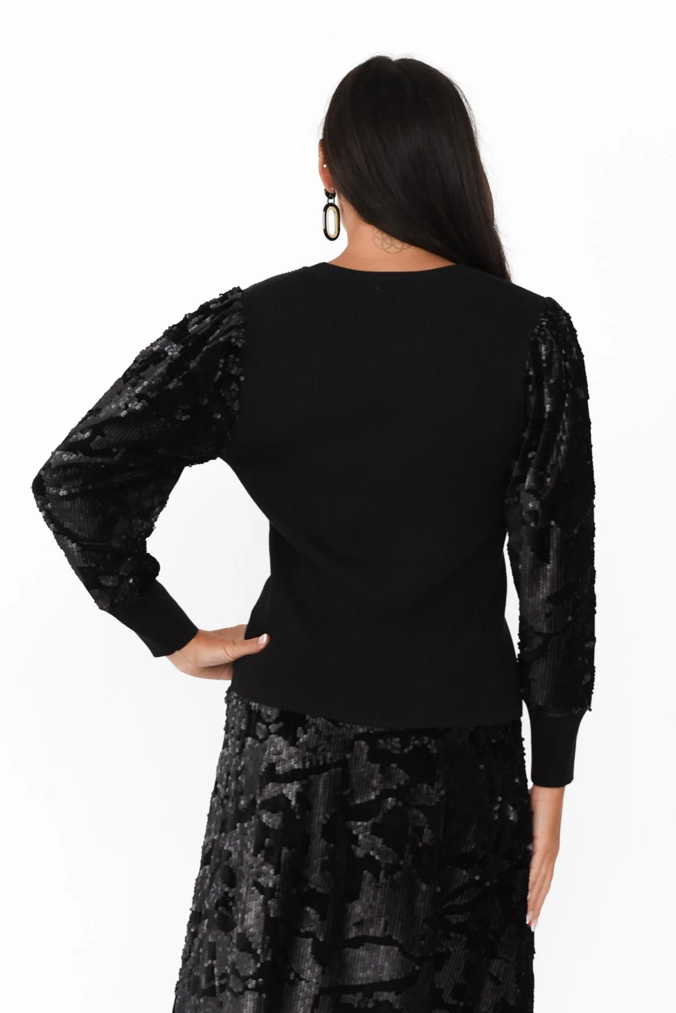 Elena Black Sequin Knit Top sold by Blue Bungalow product image thumbnail 4