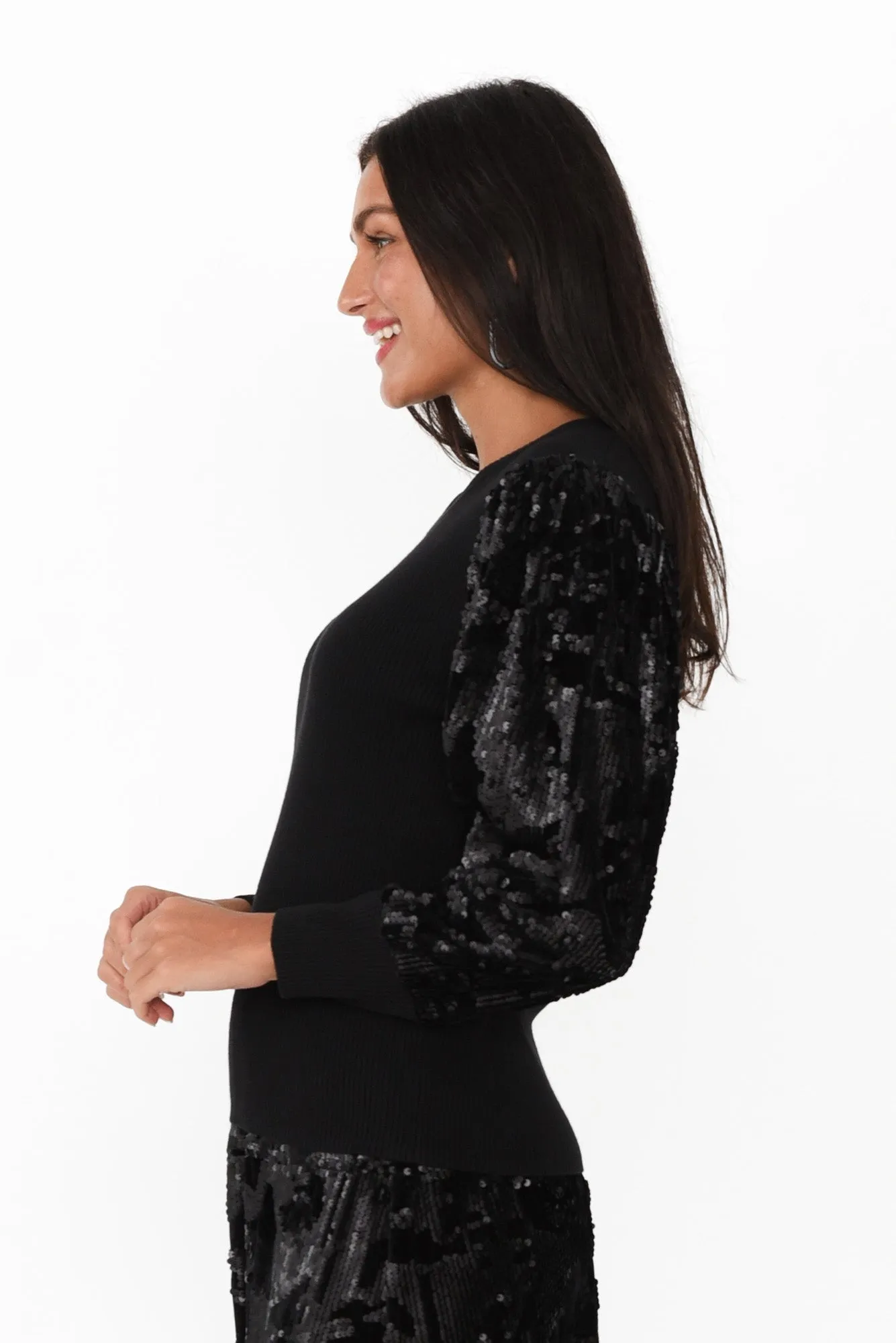 Elena Black Sequin Knit Top sold by Blue Bungalow product image thumbnail 3
