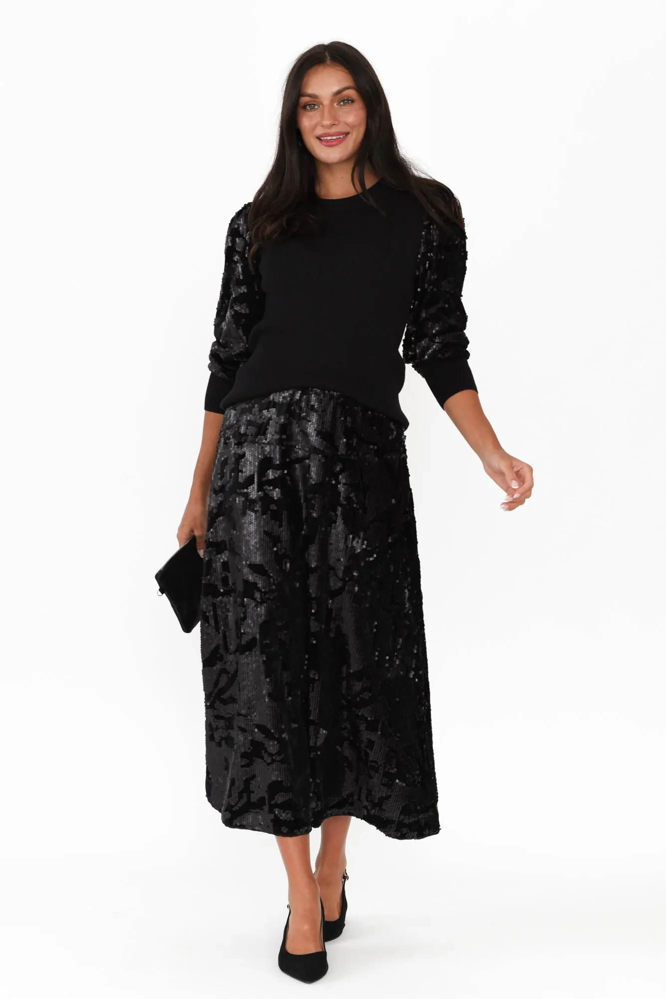 Elena Black Sequin Knit Top sold by Blue Bungalow product image thumbnail 2