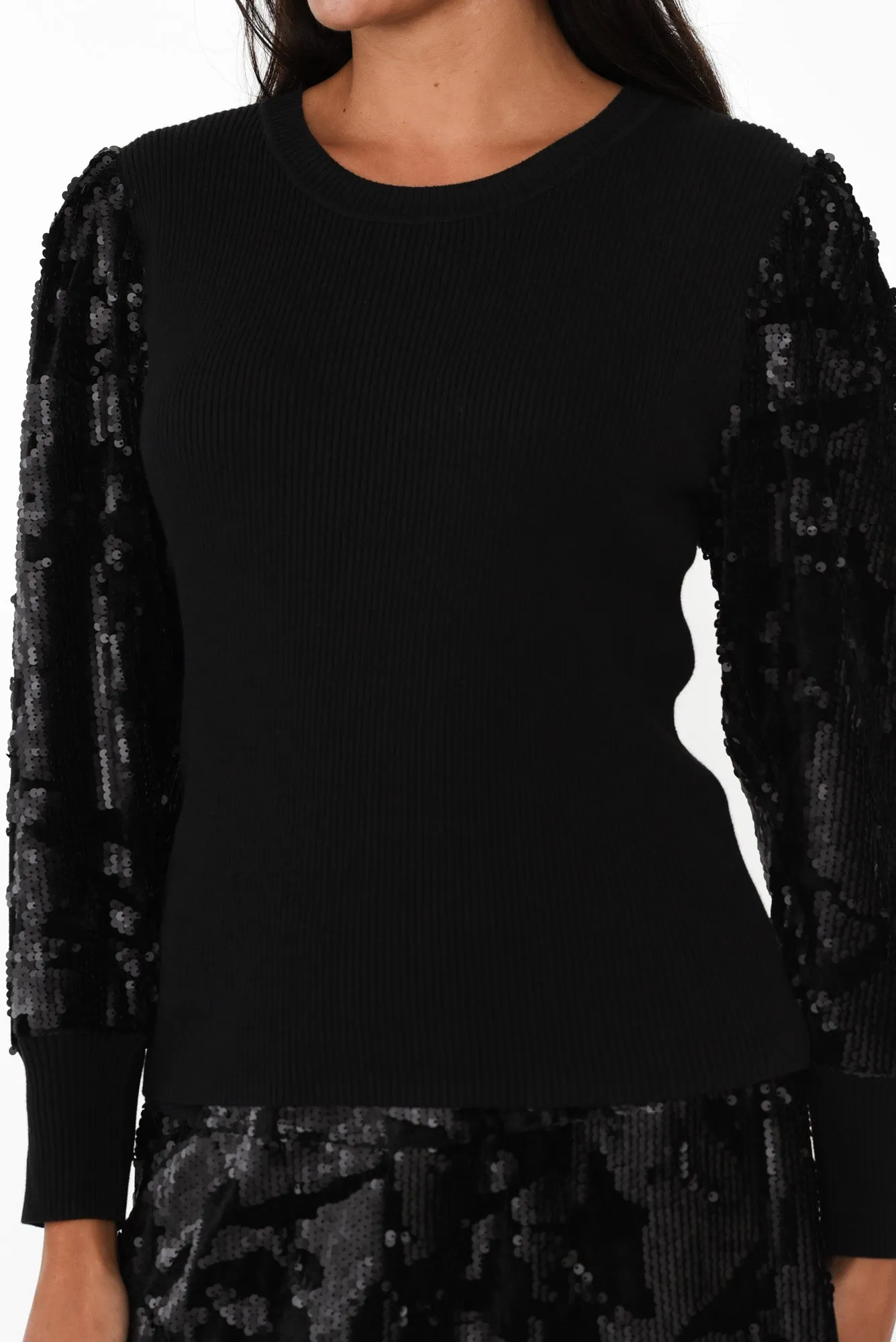 Elena Black Sequin Knit Top sold by Blue Bungalow product image thumbnail 5