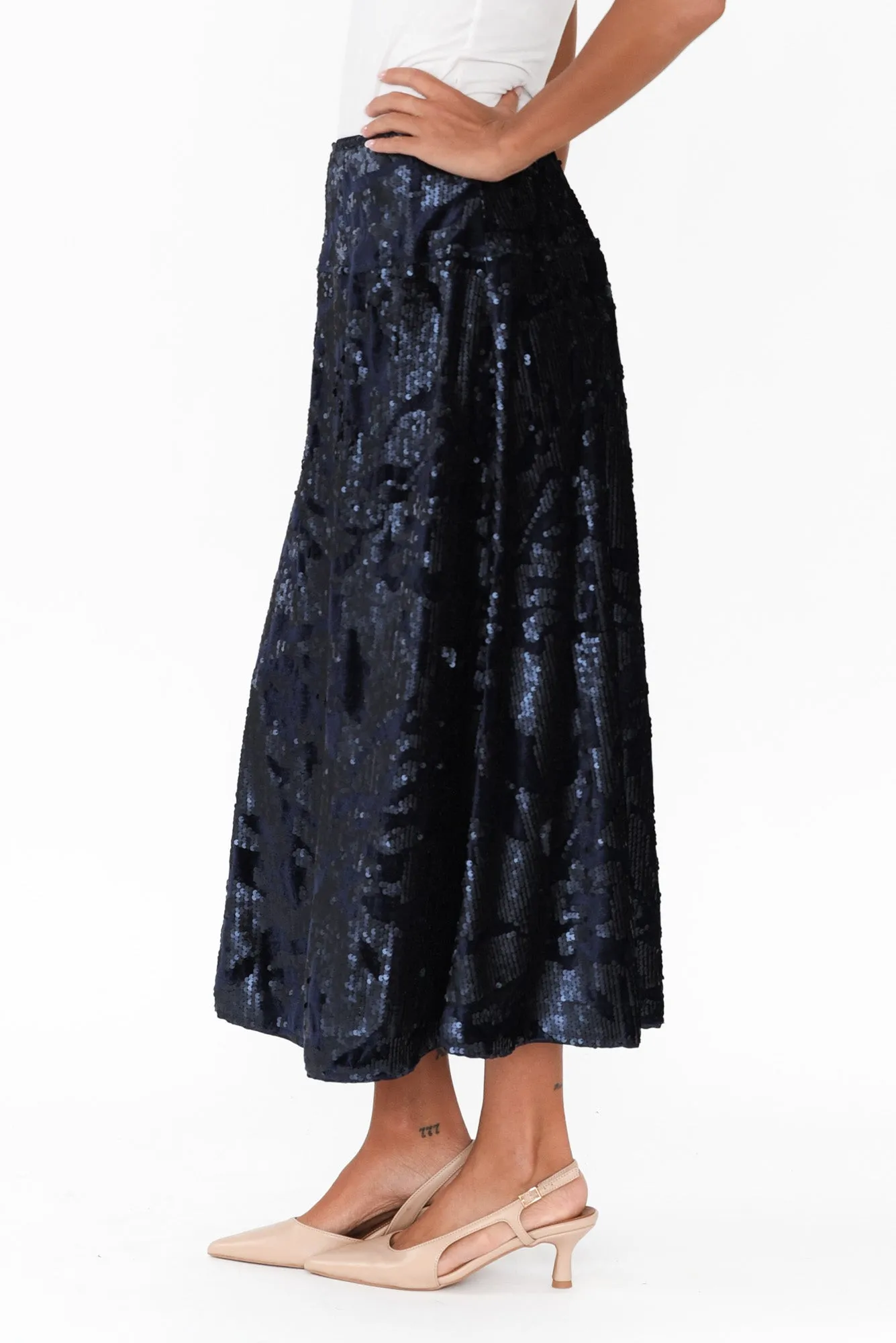 Corinne Navy Sequin Midi Skirt sold by Blue Bungalow product image thumbnail 3