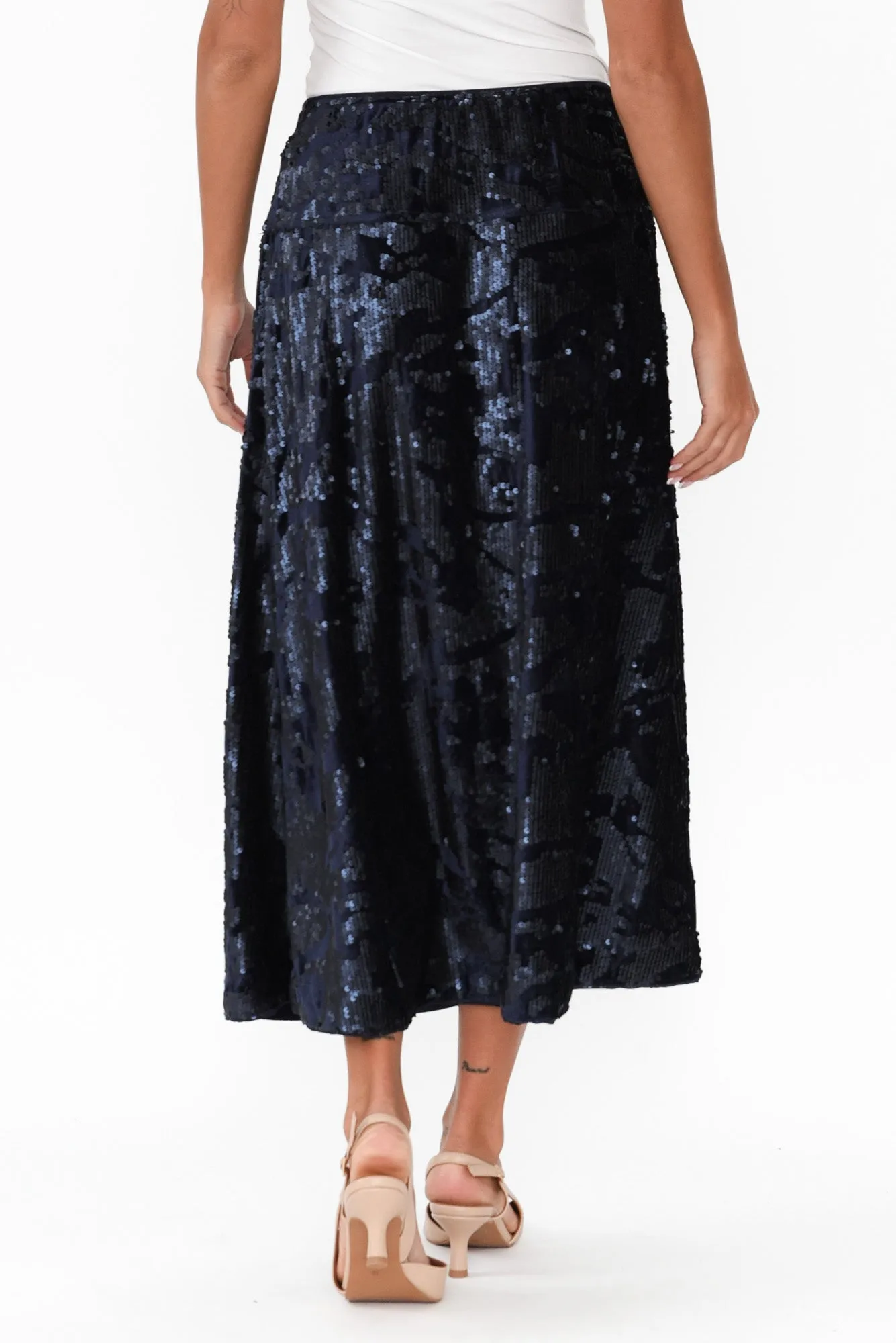 Corinne Navy Sequin Midi Skirt sold by Blue Bungalow product image thumbnail 4
