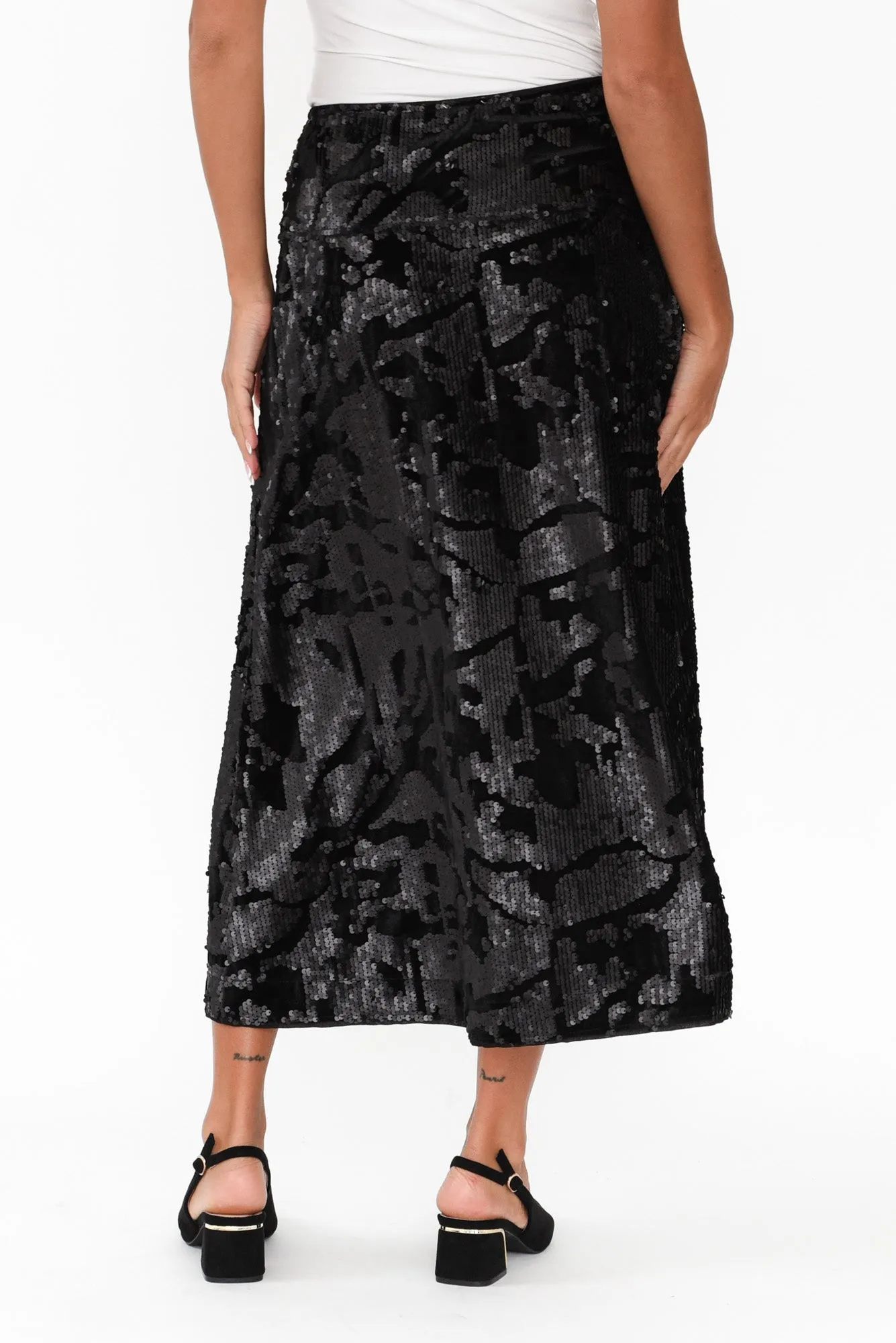 Corinne Black Sequin Midi Skirt sold by Blue Bungalow product image thumbnail 4
