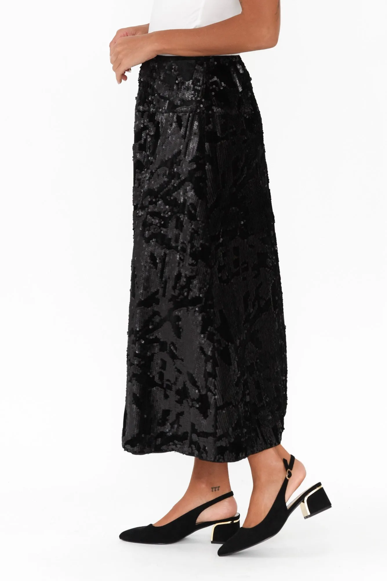 Corinne Black Sequin Midi Skirt sold by Blue Bungalow product image thumbnail 3
