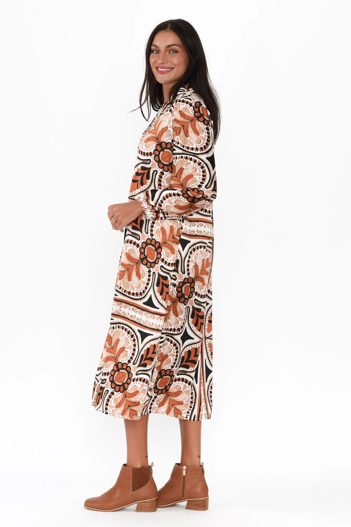 Brooklyn Chocolate Abstract Collared Dress sold by Blue Bungalow product image thumbnail 3