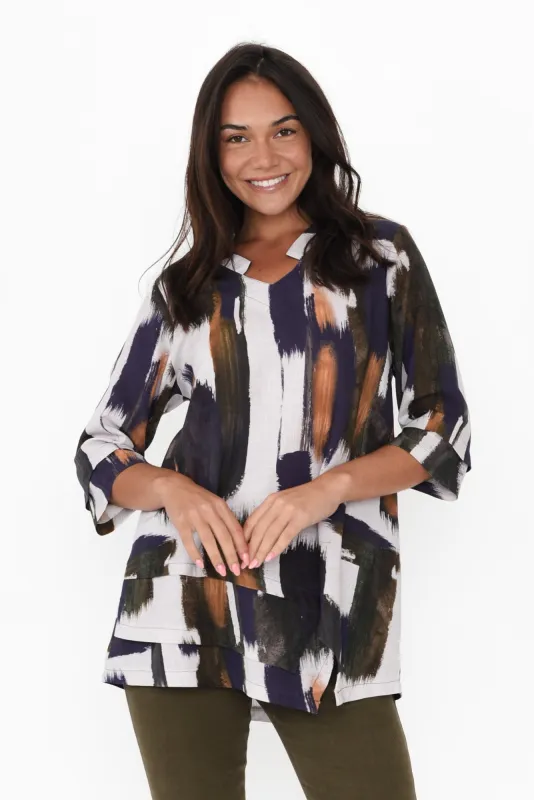 Caro Stone Brush Stroke Linen Cotton Top sold by Blue Bungalow