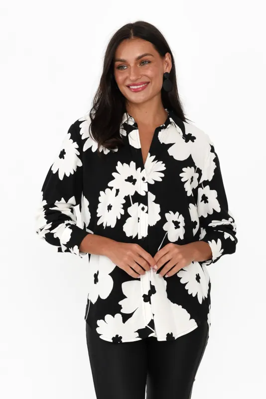 Rosie Black Floral Collared Shirt sold by Blue Bungalow