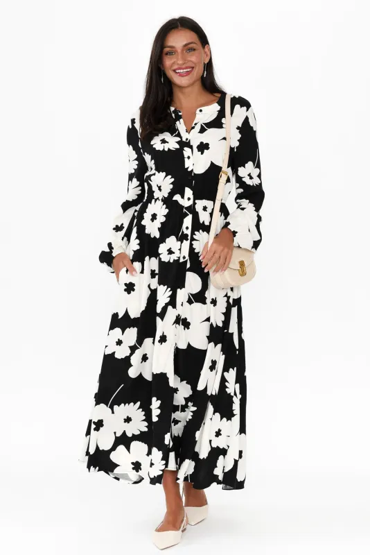 Aries Black Floral Tie Dress sold by Blue Bungalow
