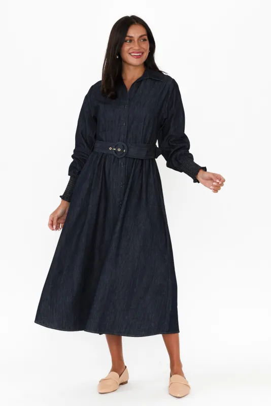 Denmark Indigo Denim Belted Dress sold by Blue Bungalow